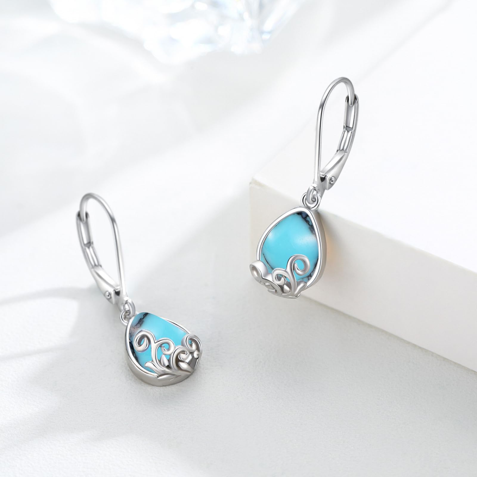 925 Sterling Silver Moonstone Drop Dangle Earrings for Women - Turquoise Square Huggie Hoop Earrings, Handmade Jewelry Gift for Her | Perfect for Weddings, Parties & Everyday Wear
