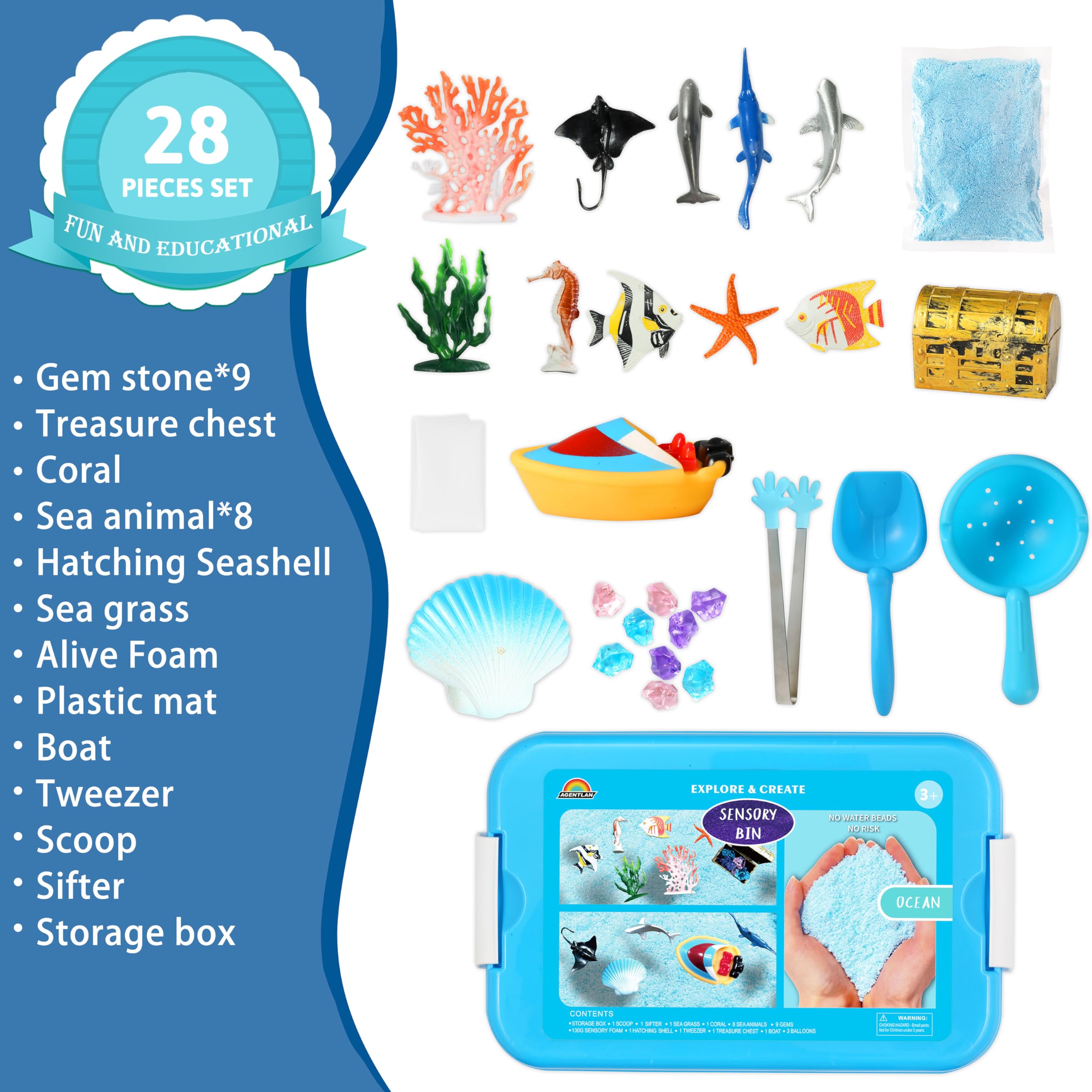Ocean Sensory Bin Toys for Toddlers - Sea Animal Water Play Set for Kids Ages 3-8, Sensory Toys for Boys & Girls - Perfect for Sandbox Play, Bath Time & Early Learning Activities