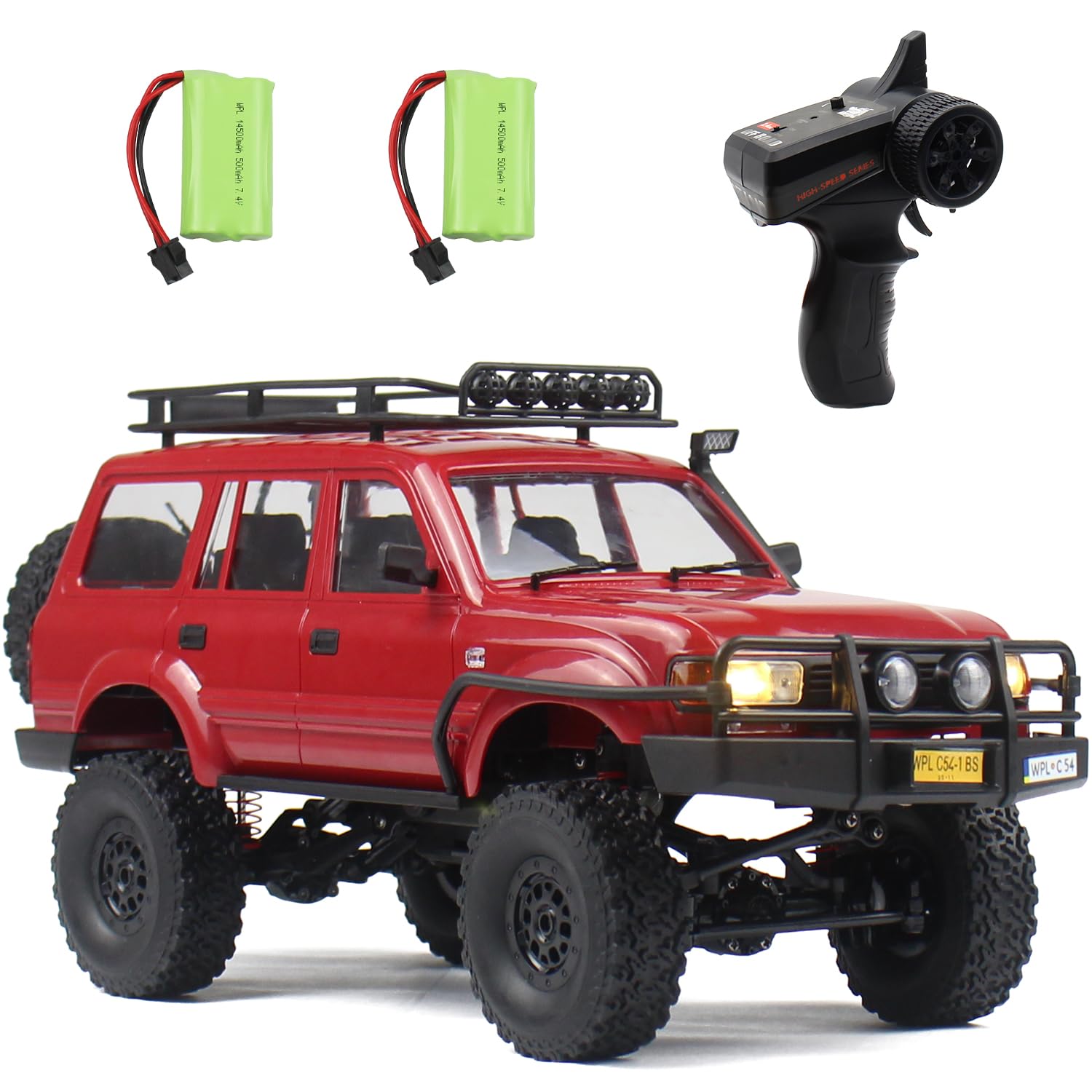 1/16 Scale WPL C54 RC Rock Crawler - 4x4 Off-Road Remote Control Truck with LED Lights & 2 Batteries | All Terrain RTR RC Car for Kids & Adults | Perfect for Backyard Crawling, Trail Adventures and Off-Road Racing