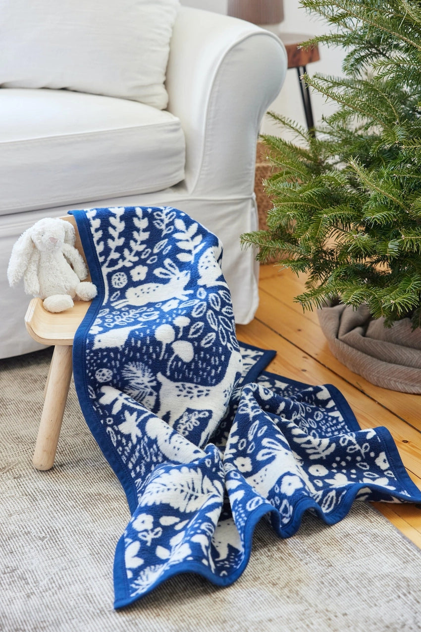 Whimsical Woods Navy Mini Blanket - Soft & Cozy Throw Blanket for Couch, Bed, Travel - Perfect for Home Decor, Gifts & Outdoor Adventures