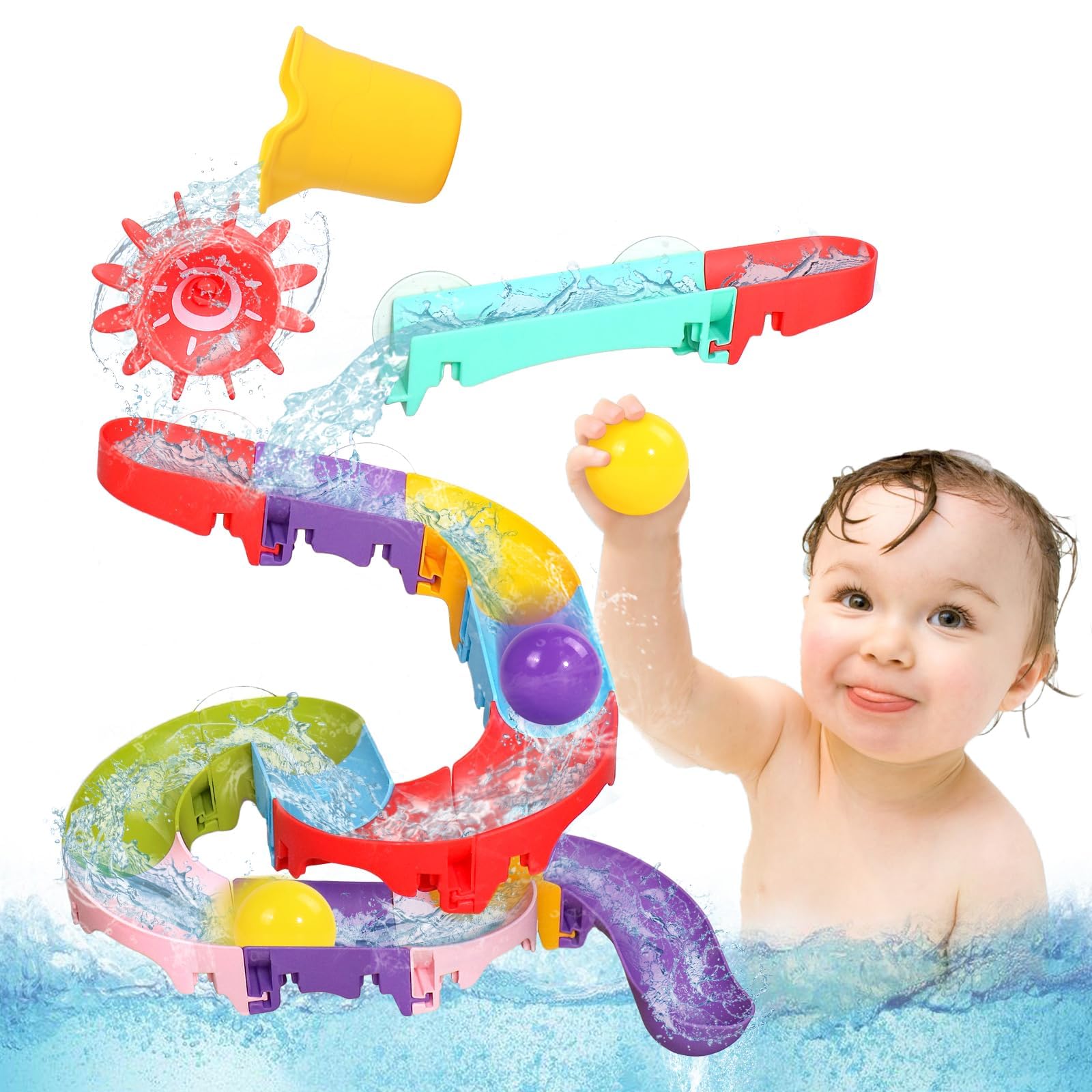Fajiaboo Toddler Bath Toys for Kids Ages 1-6 - DIY Slippery Slide Track Bathtub Toys Set for Boys & Girls - Fun Baby Shower Gift & Bath Time Activity for Toddlers 1-3 Years Old - Perfect for Sensory Play and Early Learning Development