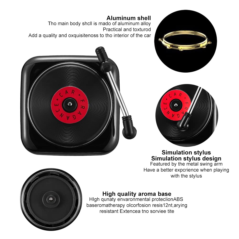 Car Record Player Air Freshener - Black Vinyl-Scented Vent Clip for AC Outlet | Long-Lasting Car Air Freshener | Perfect for Road Trips & Daily Commutes