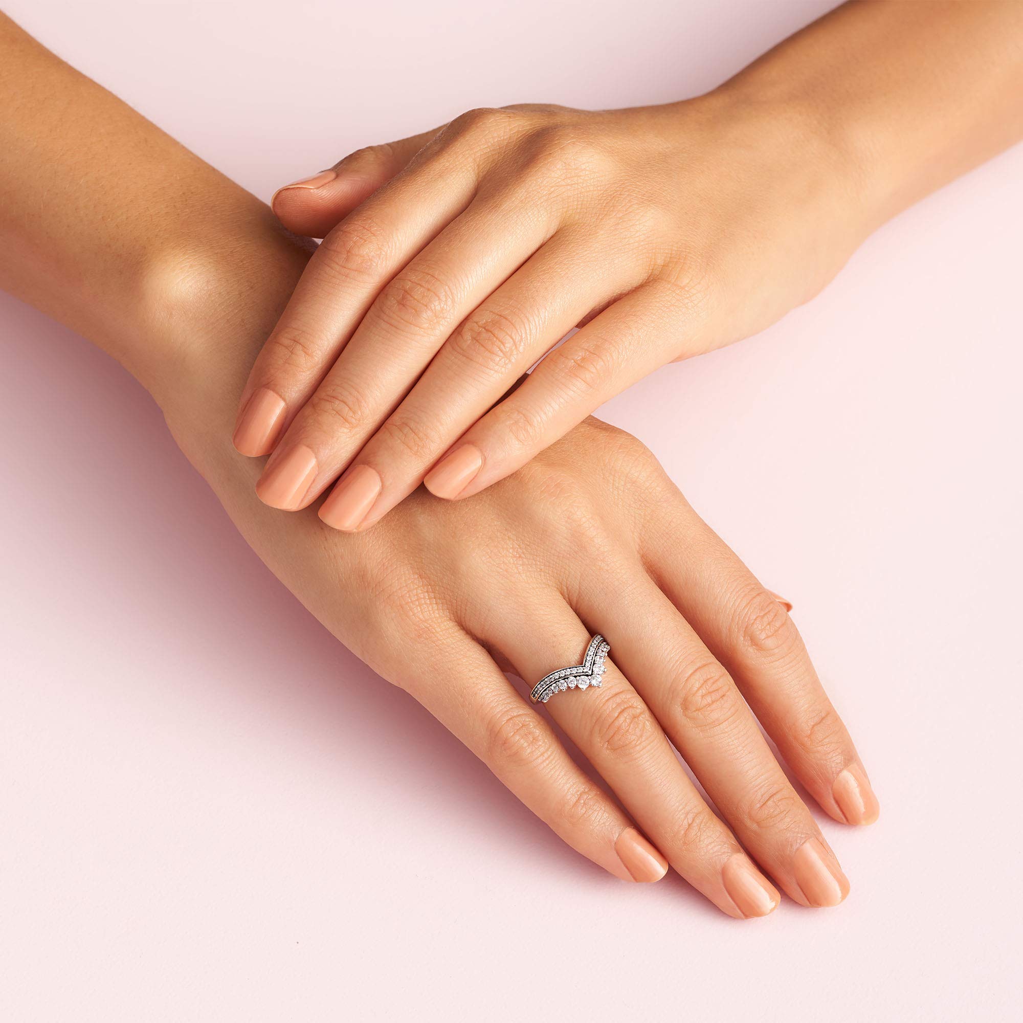 PANDORA Princess Wishbone Ring for Women - Sterling Silver with Clear Cubic Zirconia - Size 5 - Elegant Layering Stackable Ring - Perfect Gift for Her - Modern Tiara Style Jewelry - Ideal for Weddings, Anniversaries & Everyday Wear