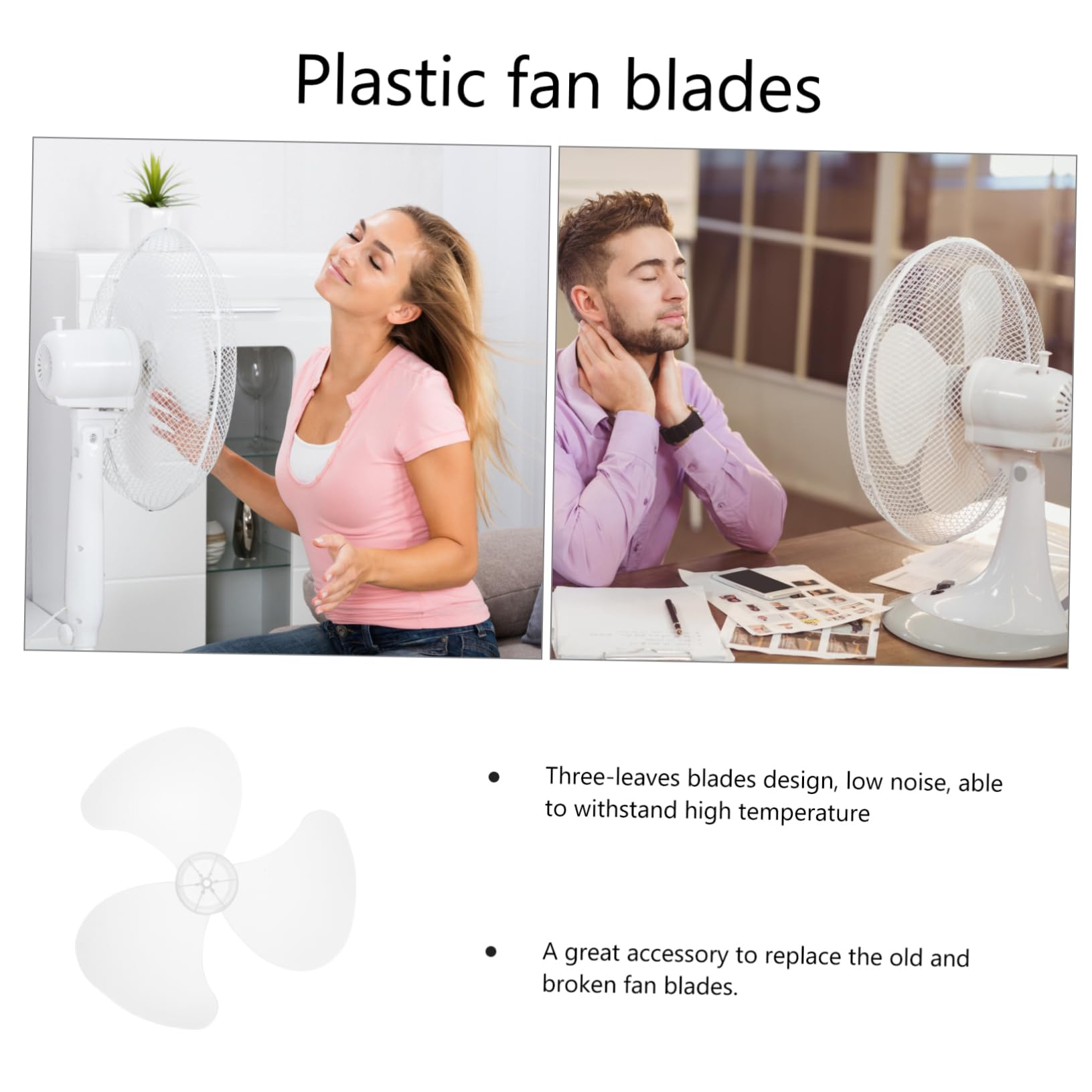 2 Pack White Plastic Fan Blades - Replacement Parts for Ceiling Fans, Standing Fans, Window Fans & Refrigerators - Durable Household Cooling Accessories for Summer Use in Home, Office & Kitchen