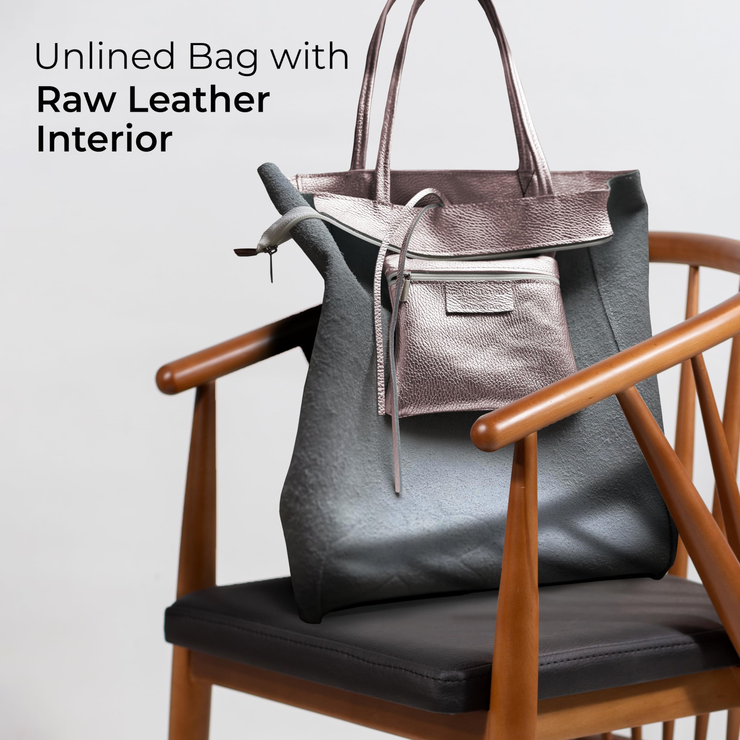 Genuine Italian Metallic Leather Tote Bag for Women - Large Zippered Handbag for Work, Travel & Shopping | Stylish Everyday Purse & Professional Office Bag
