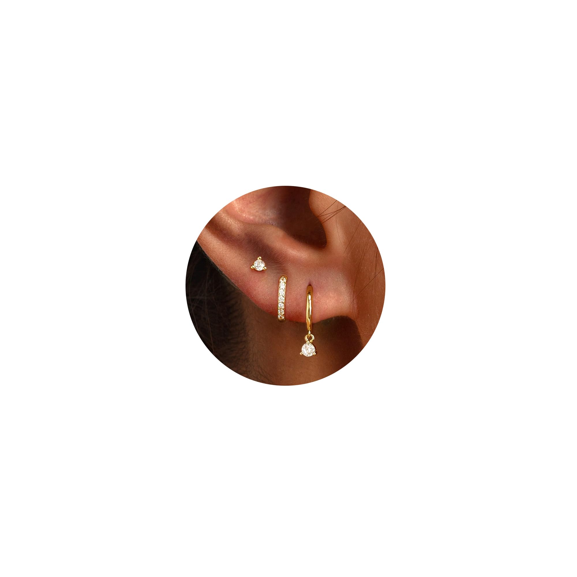 3 Pairs 14K Gold Plated Hoop Earrings Set - Dainty Stud, Small Dangle & Cartilage Huggie Earrings for Women | Hypoallergenic Trendy Gold Jewelry | Perfect for Everyday Wear, Parties & Gift Giving