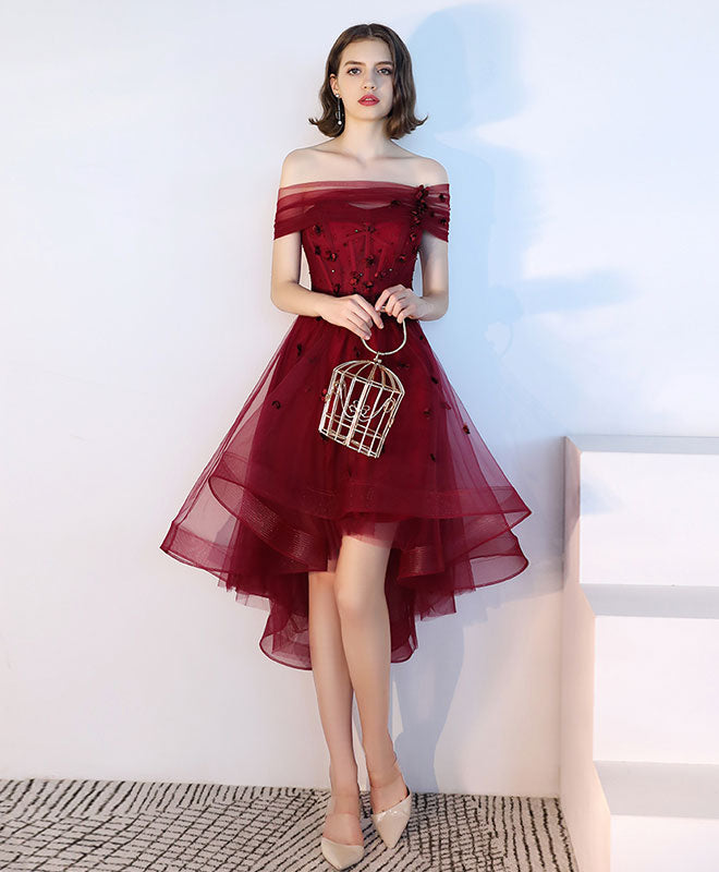 Elegant Burgundy Tulle Lace Short Prom Dress for Women - Sexy Evening Gown for Homecoming, Cocktail Party & Special Occasions