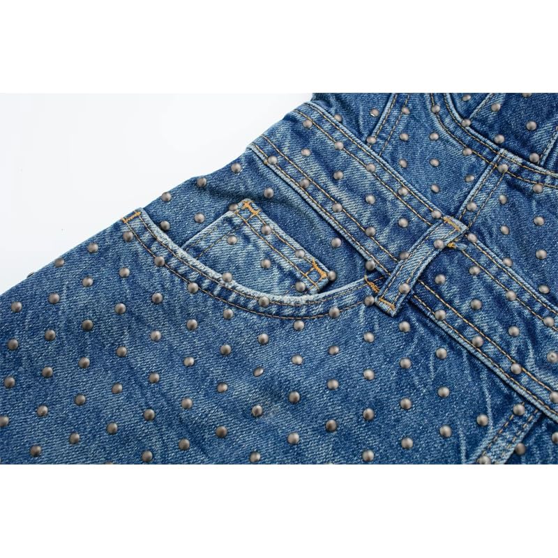 Women's Denim Corset Midi Dress - Sleeveless Backless Studded Summer Dress for Casual Wear | Perfect for Beach Parties, Date Nights & Summer Outings