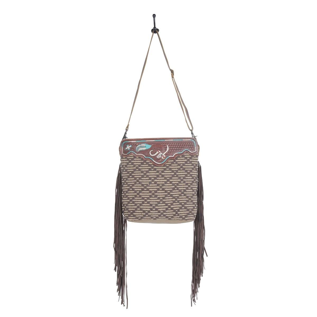 Myra Bag Western Leather Shoulder Bag for Women - Handcrafted Upcycled Canvas & Leather Crossbody Purse with Vintage Tooling | Perfect for Country Music Festivals, Rodeo Events & Boho Fashion Outfits