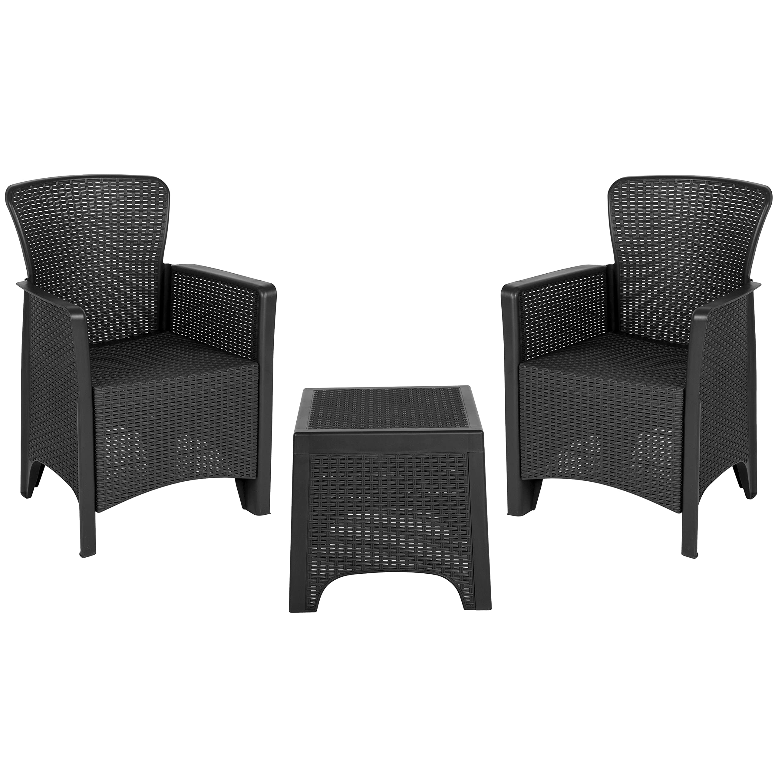 Merrick Lane Lanai 3-Piece Outdoor Furniture Set - Dark Gray Faux Rattan Lounge Chairs with Matching Side Table - Durable Resin Wicker Patio Set for Poolside, Garden or Backyard Relaxation