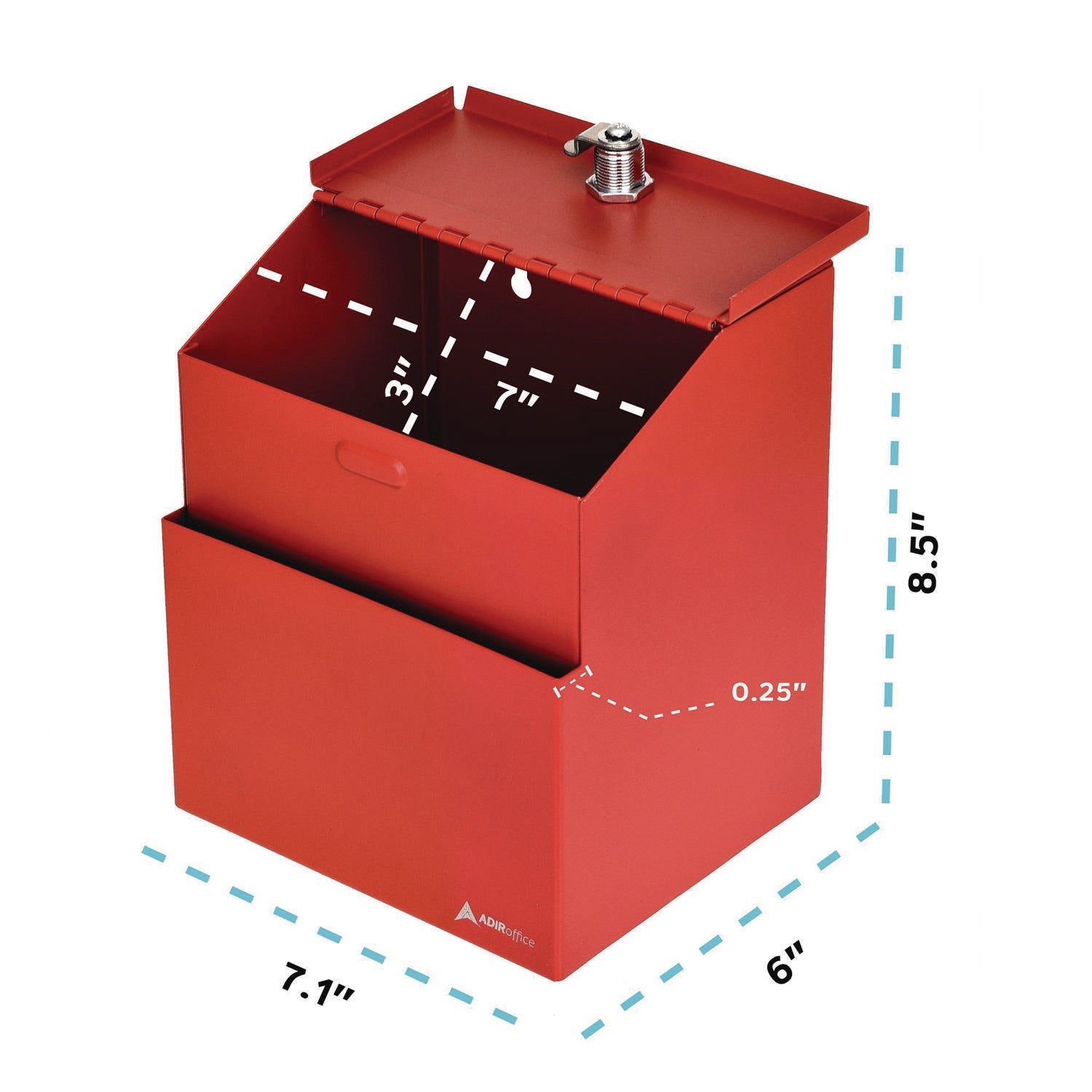 AdirOffice Wall Mountable Steel Suggestion Secure Drop Box with Key - 7 x 6 x 8.5 Inches, Stainless Steel 304, Red - Perfect for Offices, Schools, and Public Spaces for Secure Document Collection