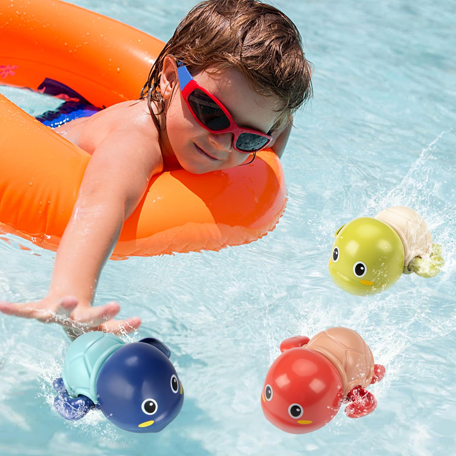 TOHIBEE 3 Pack Cute Floating Turtle Bath Toys for Toddlers 1-3 Years - Wind Up Swimming Toys for Baby Boys & Girls - Fun Bathtub & Pool Toys for Infants & Preschoolers - Perfect for Bath Time, Swimming Lessons & Water Play Activities