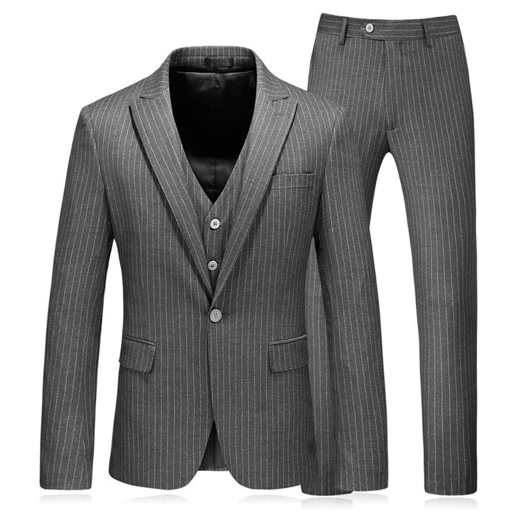 Men's 3-Piece Pinstripe Suit Set - Single Button Tuxedo Jacket with Matching Pants & Vest | Formal Business Attire, Wedding & Special Occasion Outfit