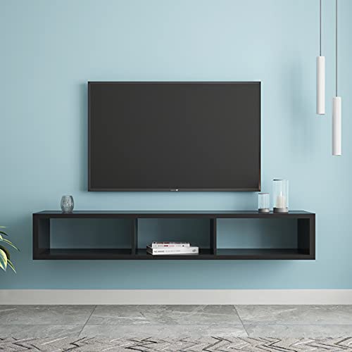 60 x 11.8 x 9.8 Inches Floating TV Stand - Modern Entertainment Center with Storage Shelf, Black - Perfect for Living Room, Bedroom & Home Theater Setup