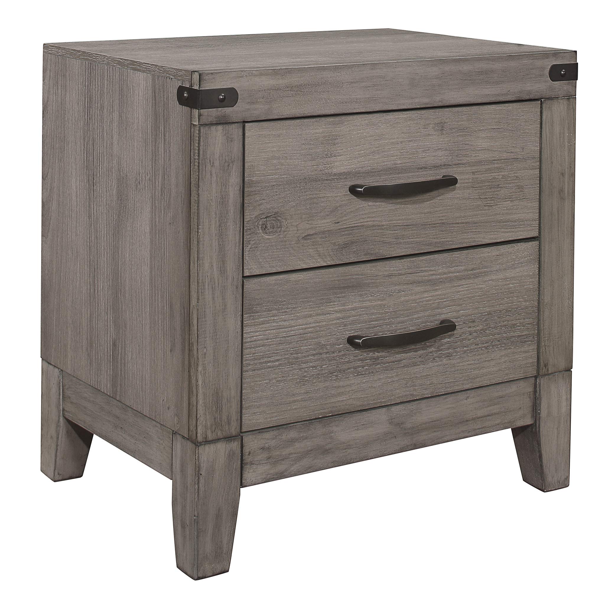 Homelegance 2-Drawer Nightstand with Metal Pulls, Grayish Brown Finish - Compact Bedside Table for Small Spaces, Perfect for Bedrooms, Dorms & Apartments