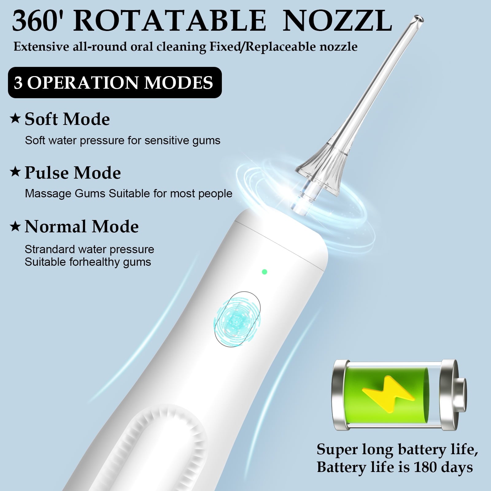 Portable Cordless Water Flosser with 5 Jet Tips - Rechargeable Battery Powered Dental Irrigator for Teeth Cleaning - Travel & Home Use - Waterproof & Lightweight - Perfect for Braces, Implants & Gum Care (White)