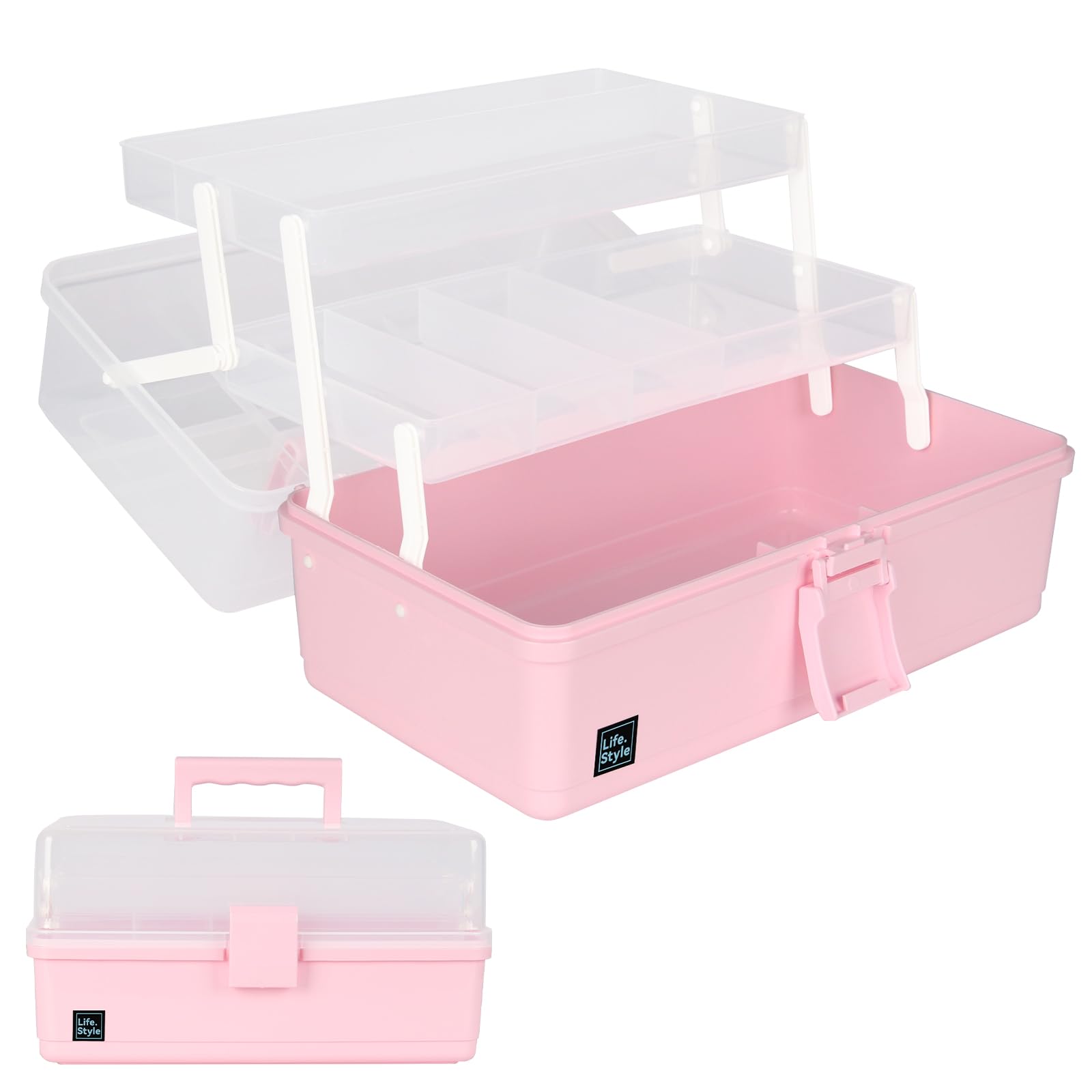 WEWLINE 13-Inch 3-Layer Pink Craft Storage Organizer with Handle - Hair Accessories, Art Supplies & Sewing Box for Kids | Portable Tackle Box for DIY, Travel & Home Organization - Perfect Gift Idea