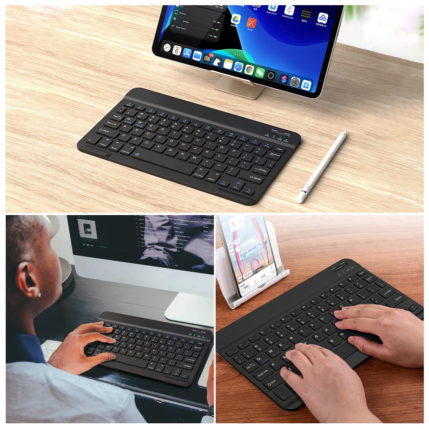 Ultra-Slim Bluetooth Keyboard for iPad 10th Generation | Rechargeable Wireless Keyboard Compatible with iPad 10.2 (9th/8th/7th Gen), iPad Pro 13/12.9/11 Inch, iPad Air 6th/5th Gen, iPhone & MacBook | Perfect for Home Office, Travel & Coffee Shop Typing (Black)