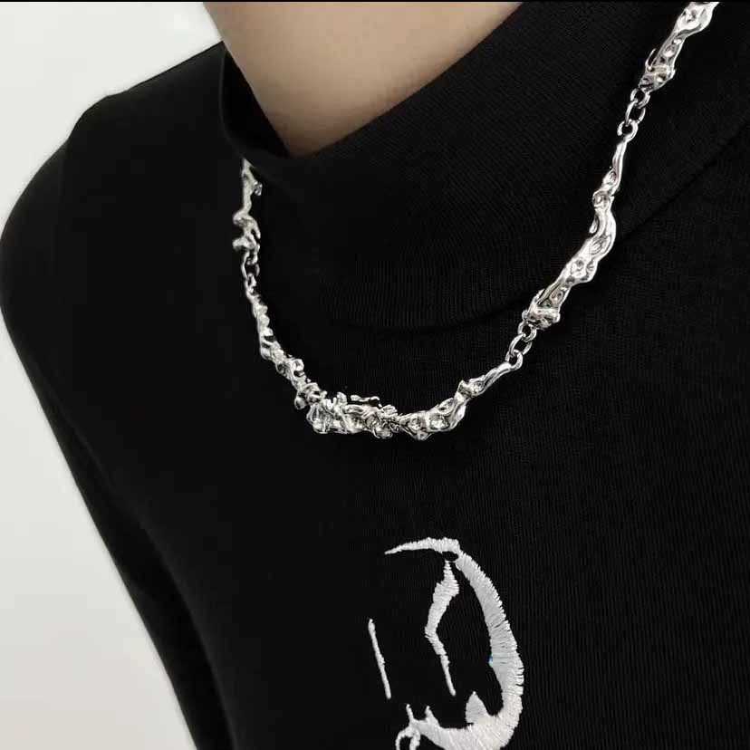 Trendy Irregular Molten Unisex Chain Necklace HN2700 - Perfect for Casual Outfits, Layering & Gift Giving