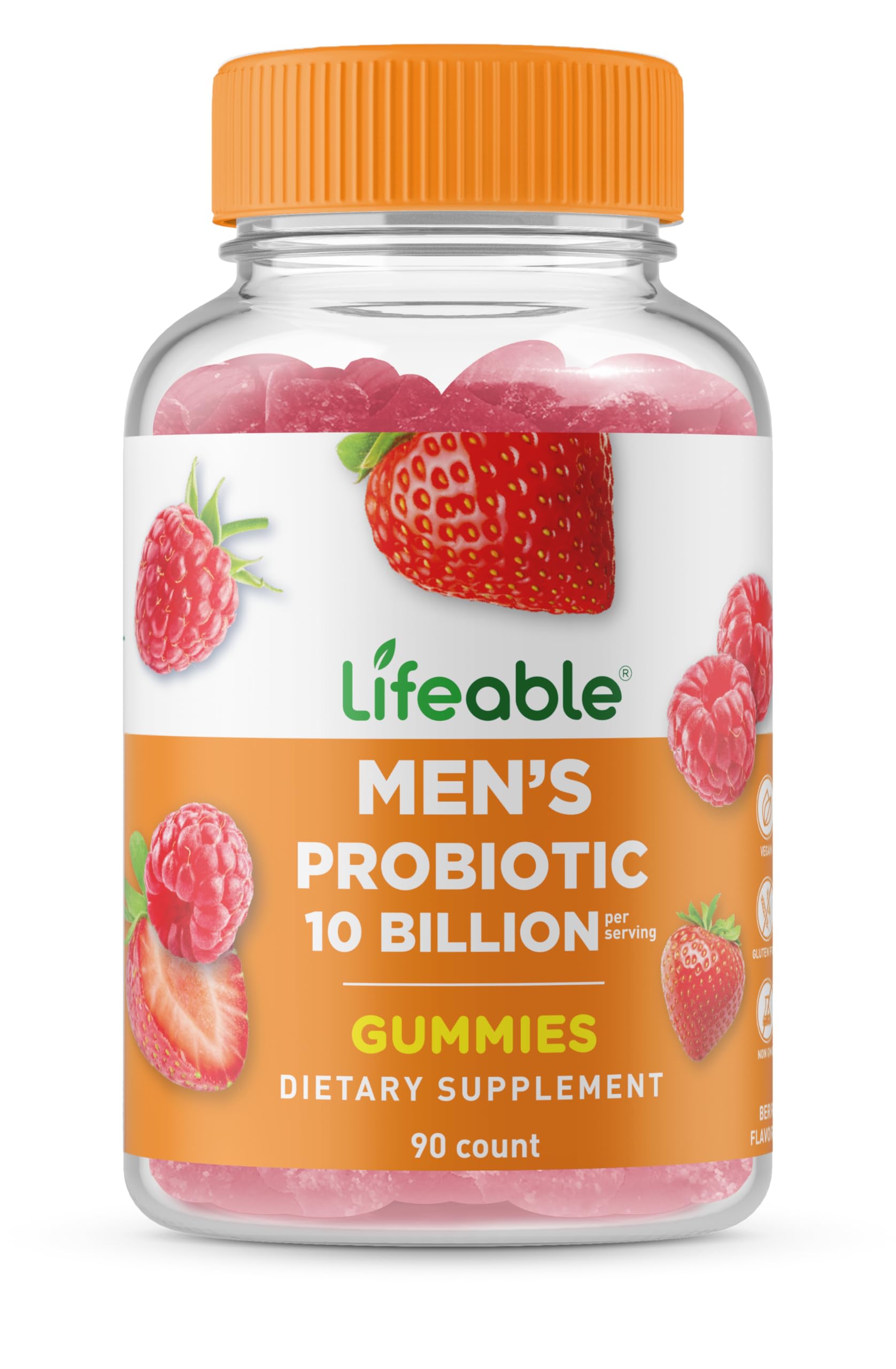 Lifeable Probiotics for Men - 10 Billion CFU Vegan Gummies for Gut Health & Immune Support - Great Tasting Digestive Supplement - 90 Count - Perfect for Travel, Gym & Daily Wellness Routine
