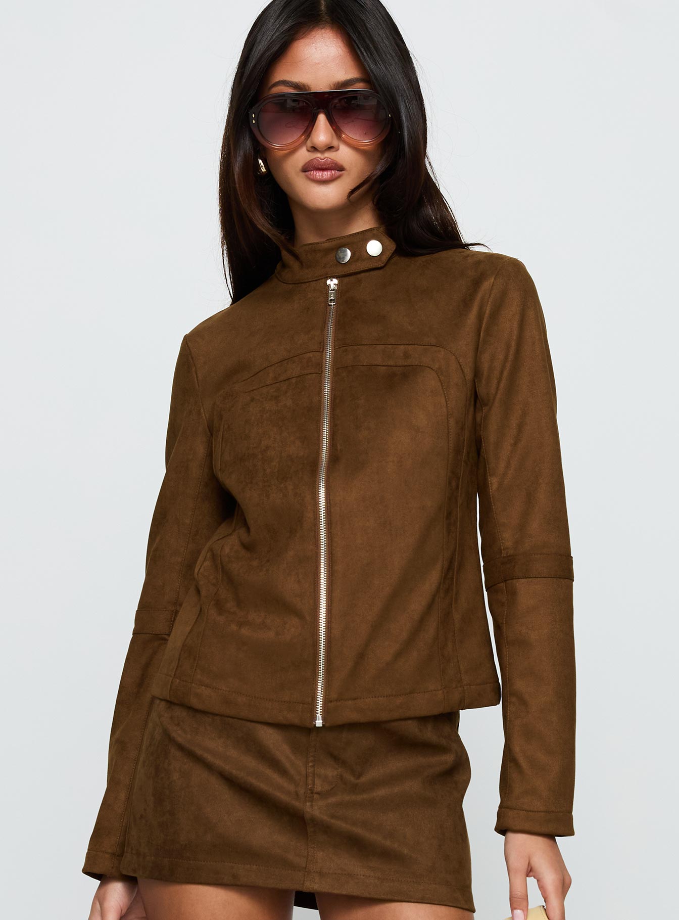 Born To Brag Faux Suede Jacket - Brown Vegan Leather Women's Coat for Fall & Winter Fashion | Perfect for Casual Outings, Date Nights & Office Wear