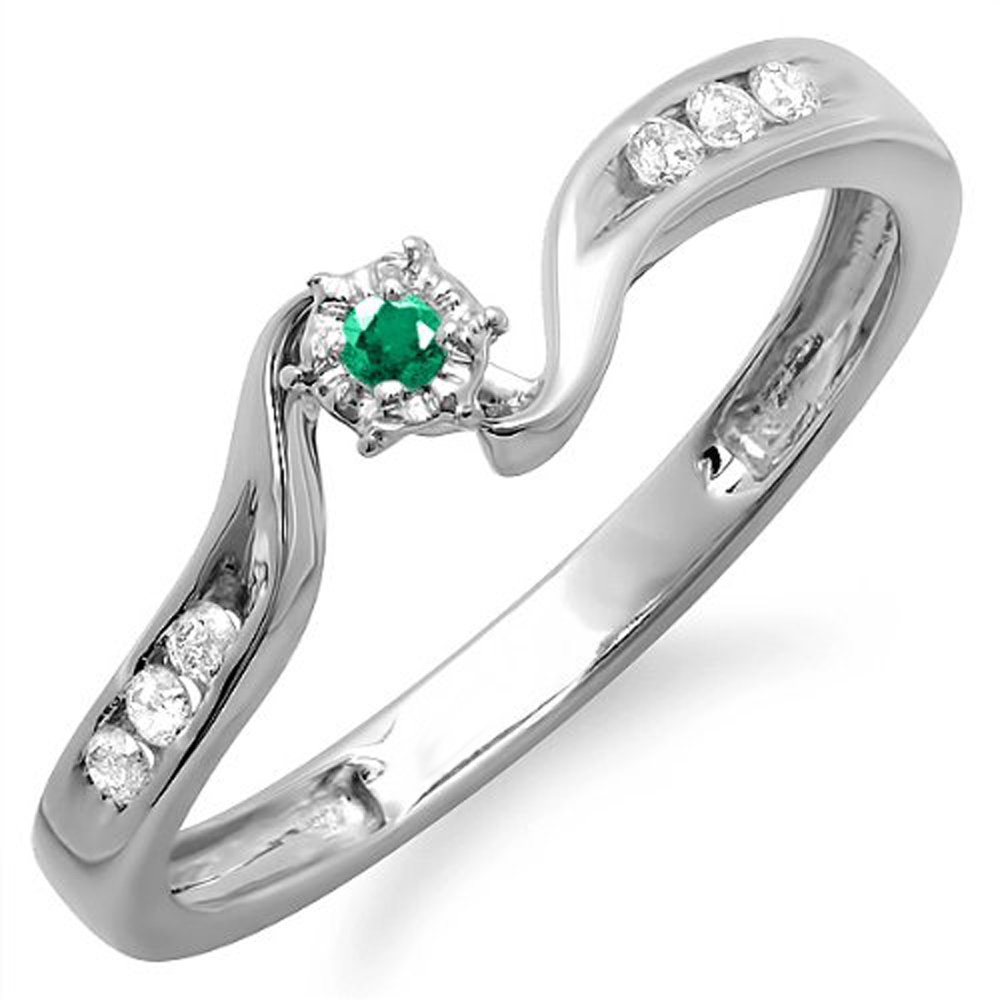 18K Solid White Gold Round Green Emerald & White Diamond Women's Promise Bridal Engagement Ring - Dazzlingrock Collection | Perfect for Proposals, Anniversaries & Special Occasions