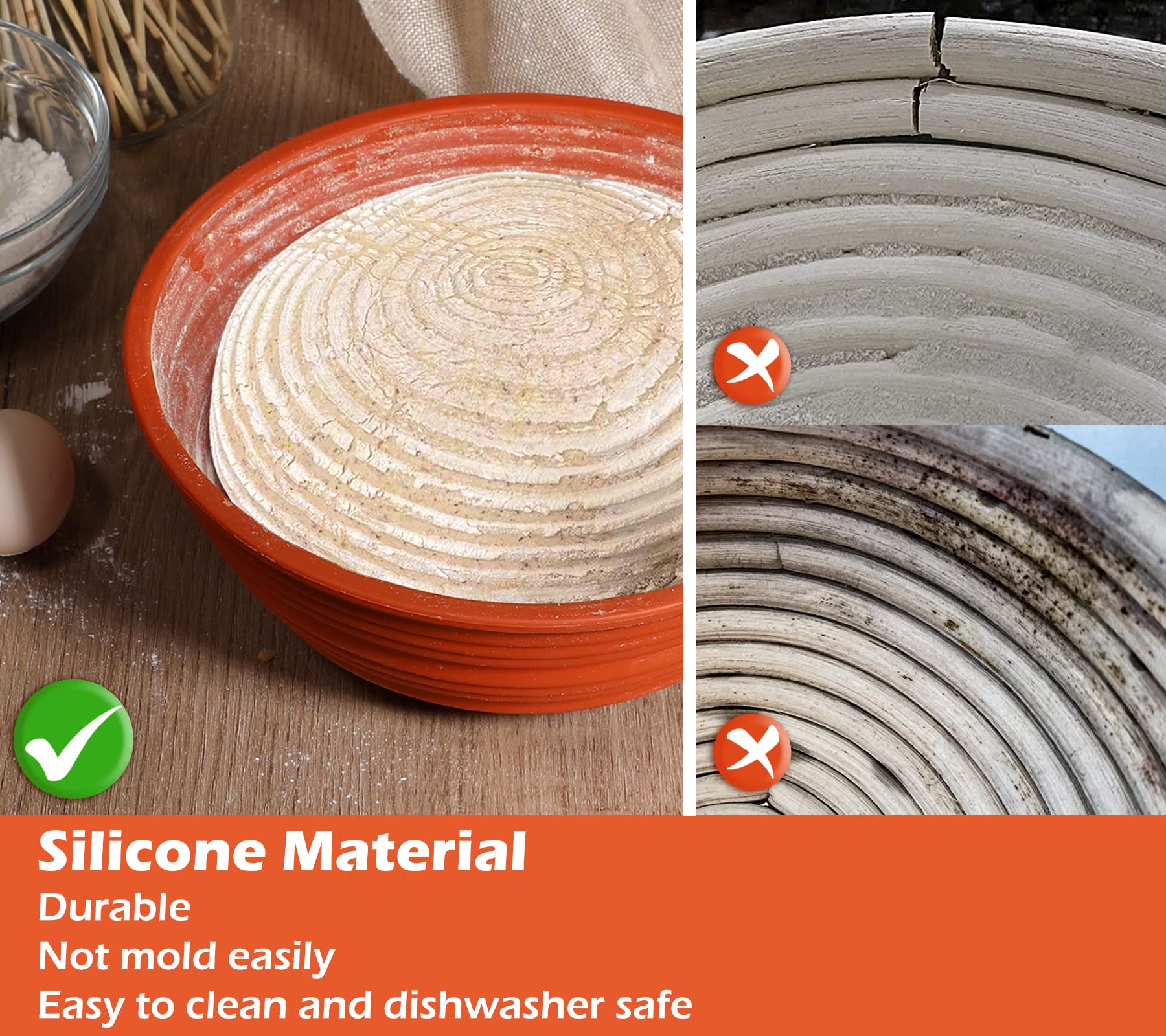Webake 9 Inch Collapsible Silicone Bread Proofing Basket - Sourdough Dough Proofing Bowl, Oven Safe Baking Supplies for Artisan Bread - Perfect for Home Bakers & Bread Making Gifts (Ideal for Sourdough, Baguettes & Homemade Bread)