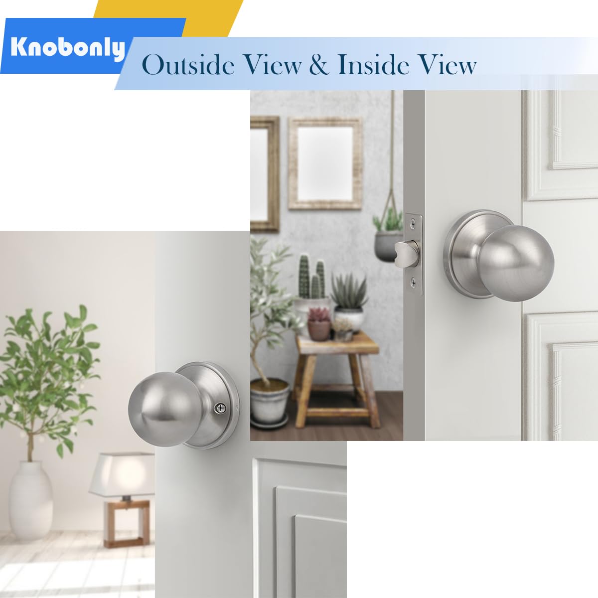 Knobonly 9 Pack Satin Nickel Round Ball Door Knobs - Classic Passage Hallway & Closet Keyless Knob Set | Perfect for Bedrooms, Bathrooms & Interior Doors