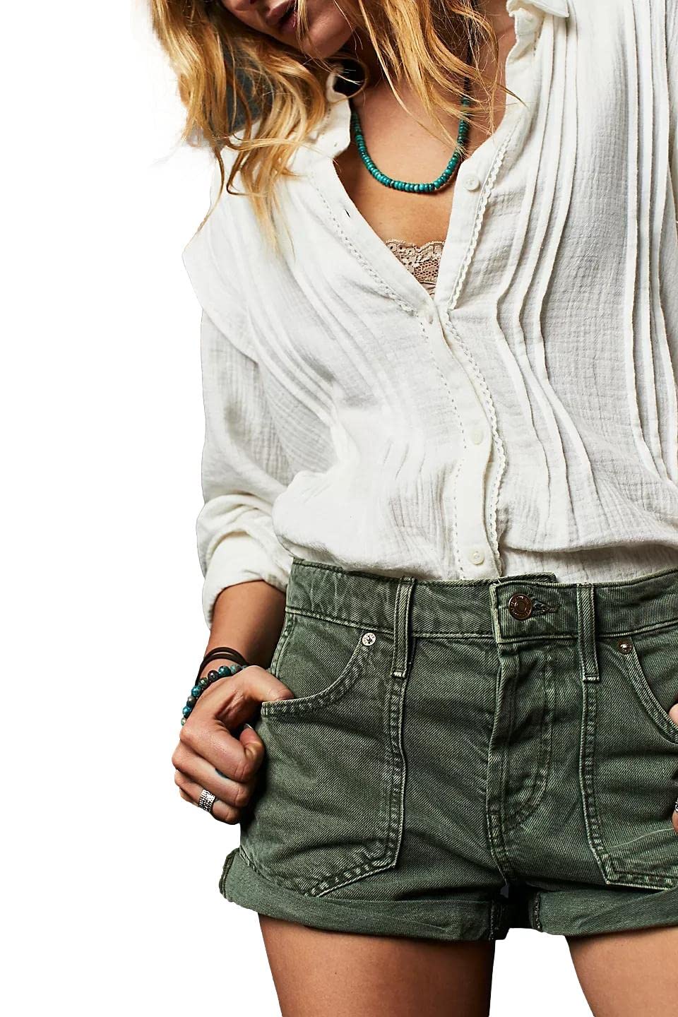 Free People Women's Beginner's Luck Slouch Shorts - Olive Green Casual Lounge Shorts for Yoga, Beach & Summer Outfits