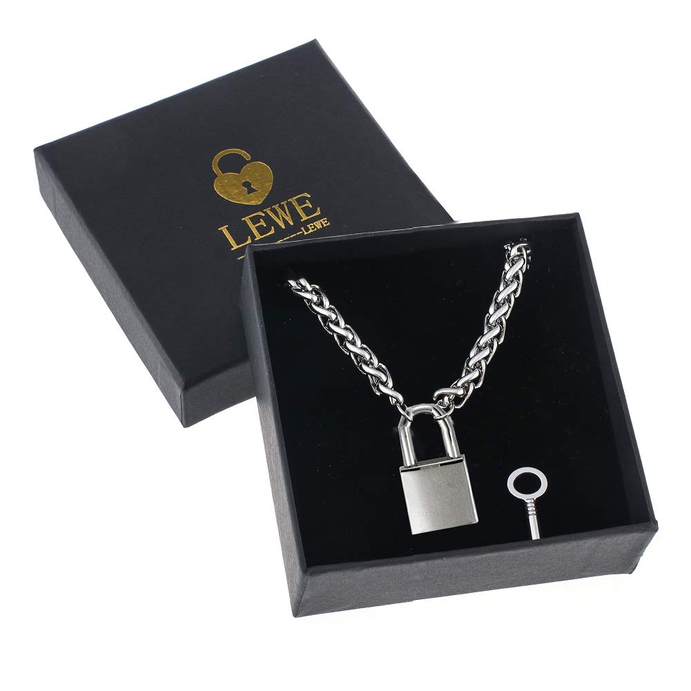 Stainless Steel Heart Padlock Necklace for Women & Men - Romantic Lover's Lock Choker with Key & Gift Box (20