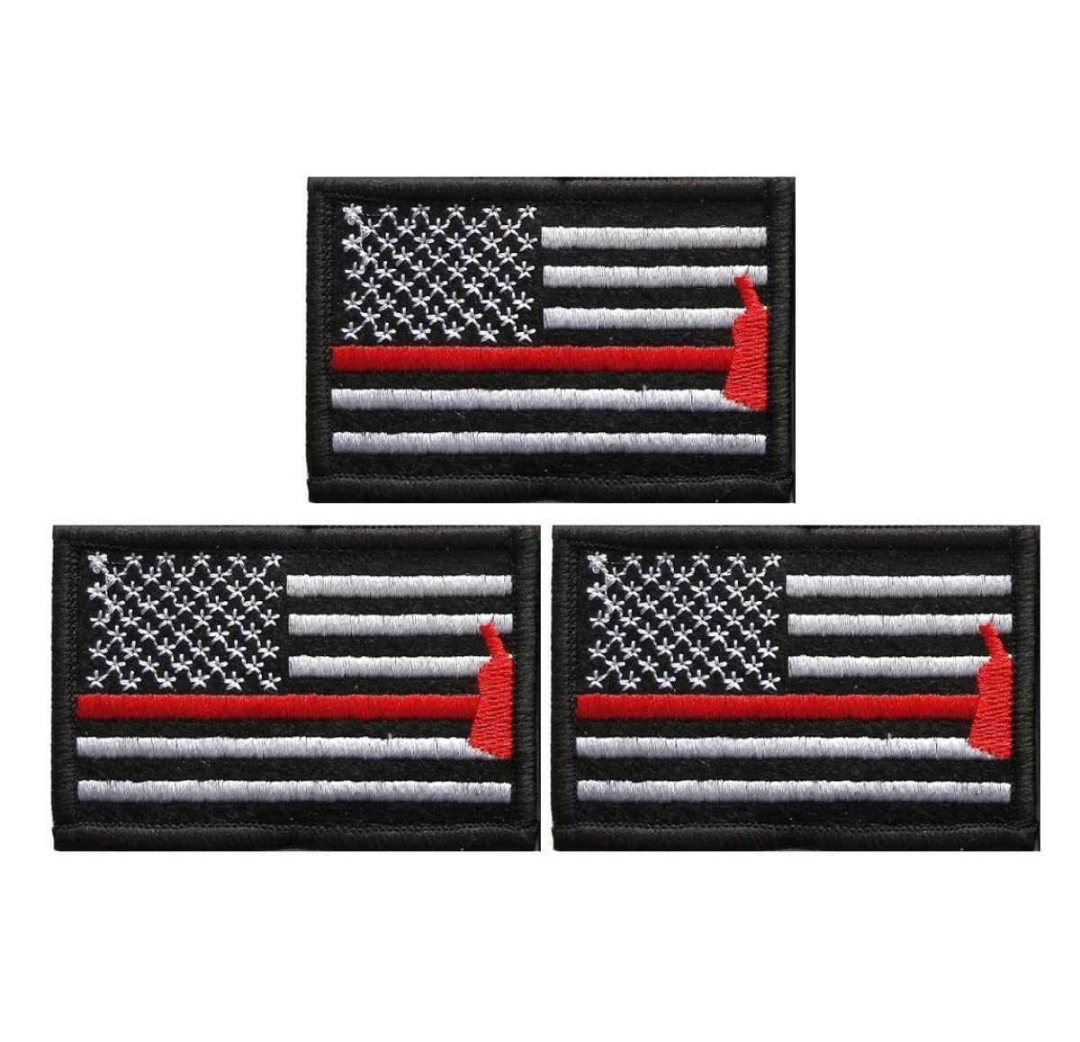 3 Pack USA Flag with Firefighter Axe Embroidered Patches - American Flag Military Tactical Patch for Hats, Jackets, Bags & Uniforms - Perfect for Firefighters, Military Personnel & Patriotic Apparel