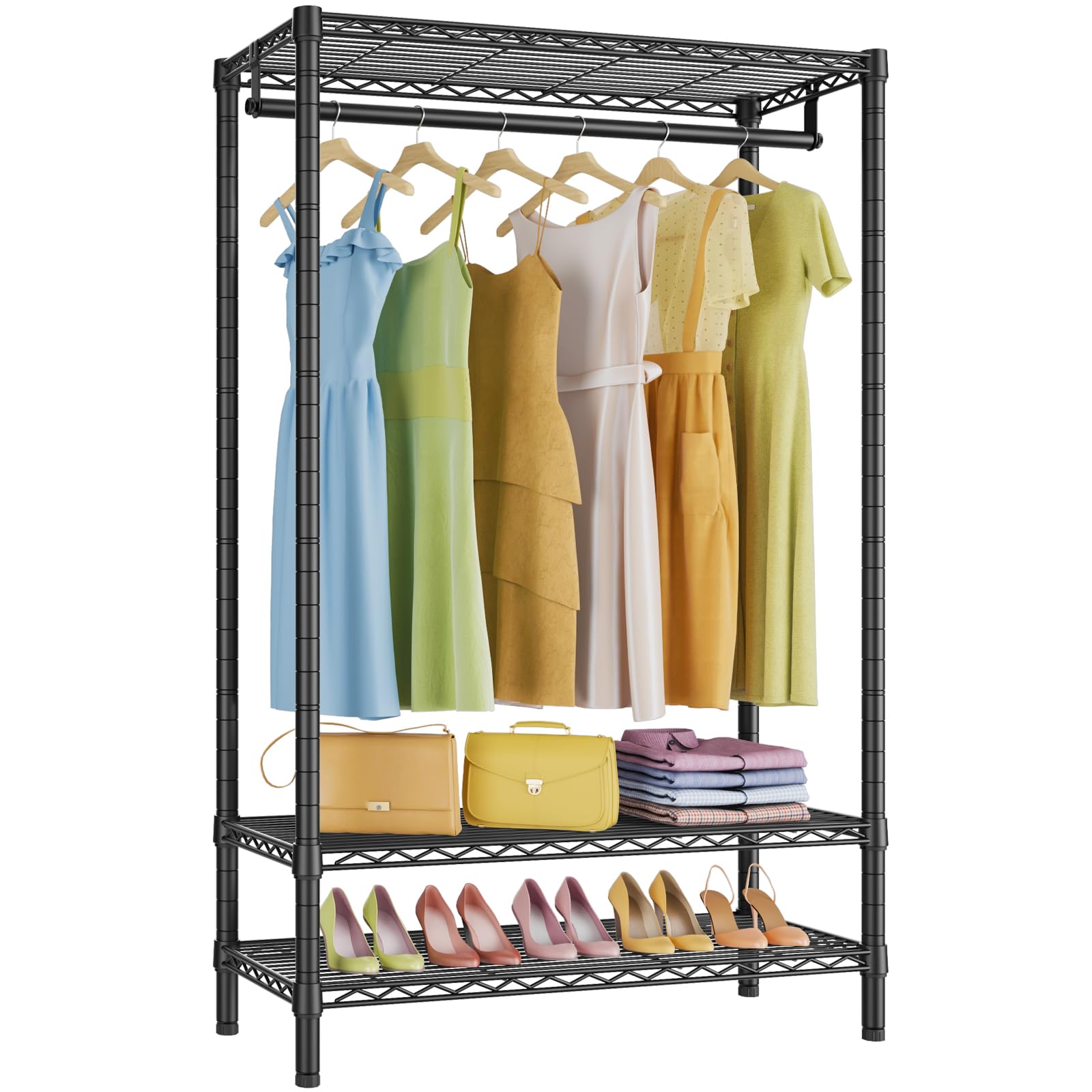 VIPEK V1S 3-Tier Heavy Duty Wire Garment Rack - Adjustable Freestanding Clothes Rack with Hanging Rod & Shelves, 400LB Capacity, Black | Perfect for Bedroom Closet Organization, Laundry Room Storage & Commercial Clothing Displays