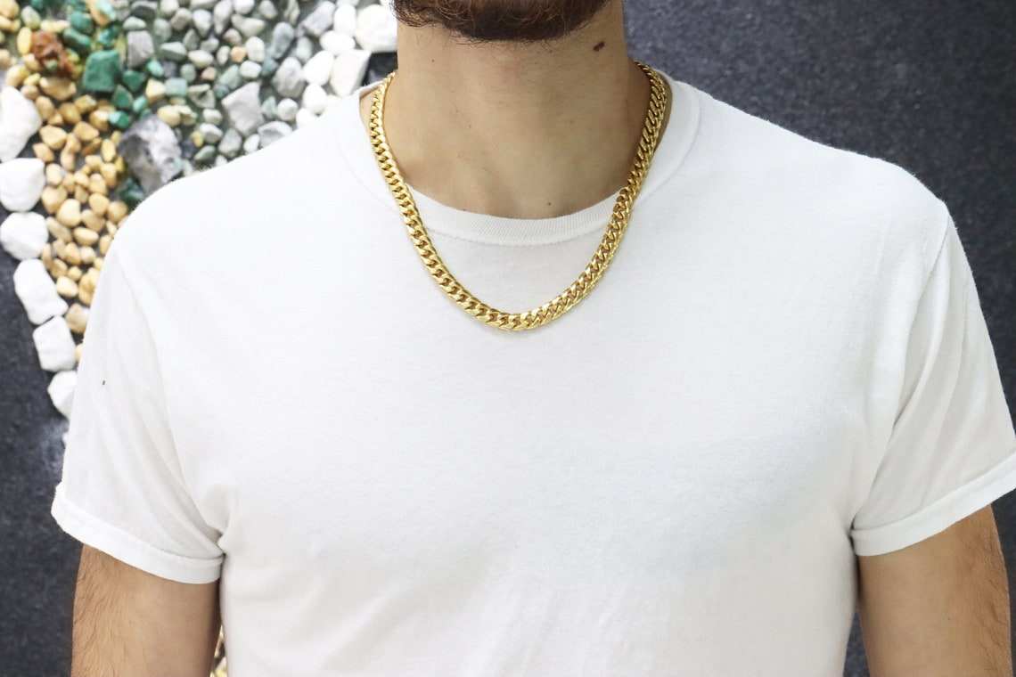 10K Hollow Gold Miami Cuban Link Necklace - 8mm Thick Men's Chain for Hip-Hop Style & Luxury Fashion Accessories | Perfect for Gifts, Parties, and Everyday Wear
