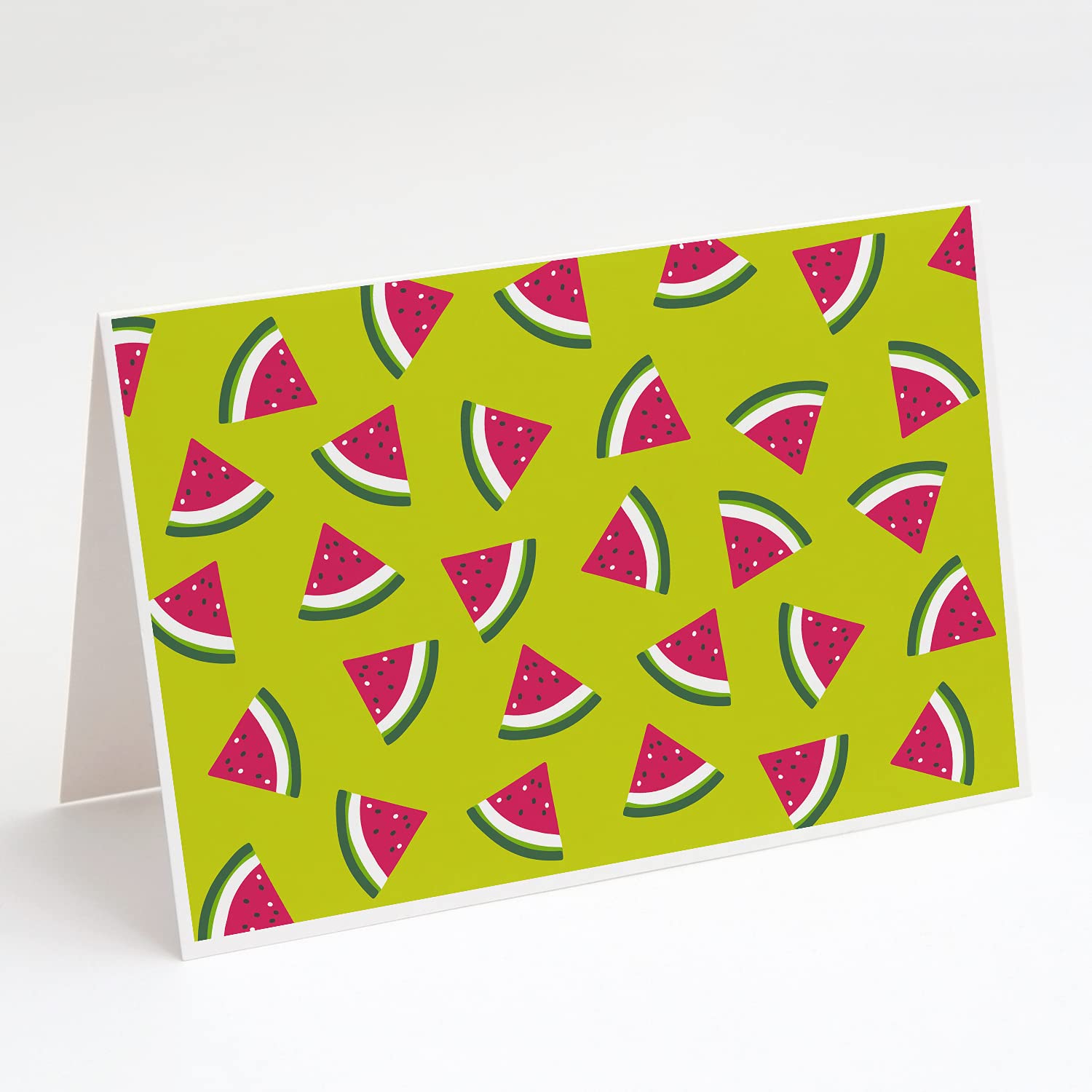 Whimsical Watermelon on Lime Green Blank Greeting Cards - Pack of 8 A7 Size (5x7) Note Cards with Envelopes | Perfect for Summer Parties, Thank You Notes & Birthday Wishes