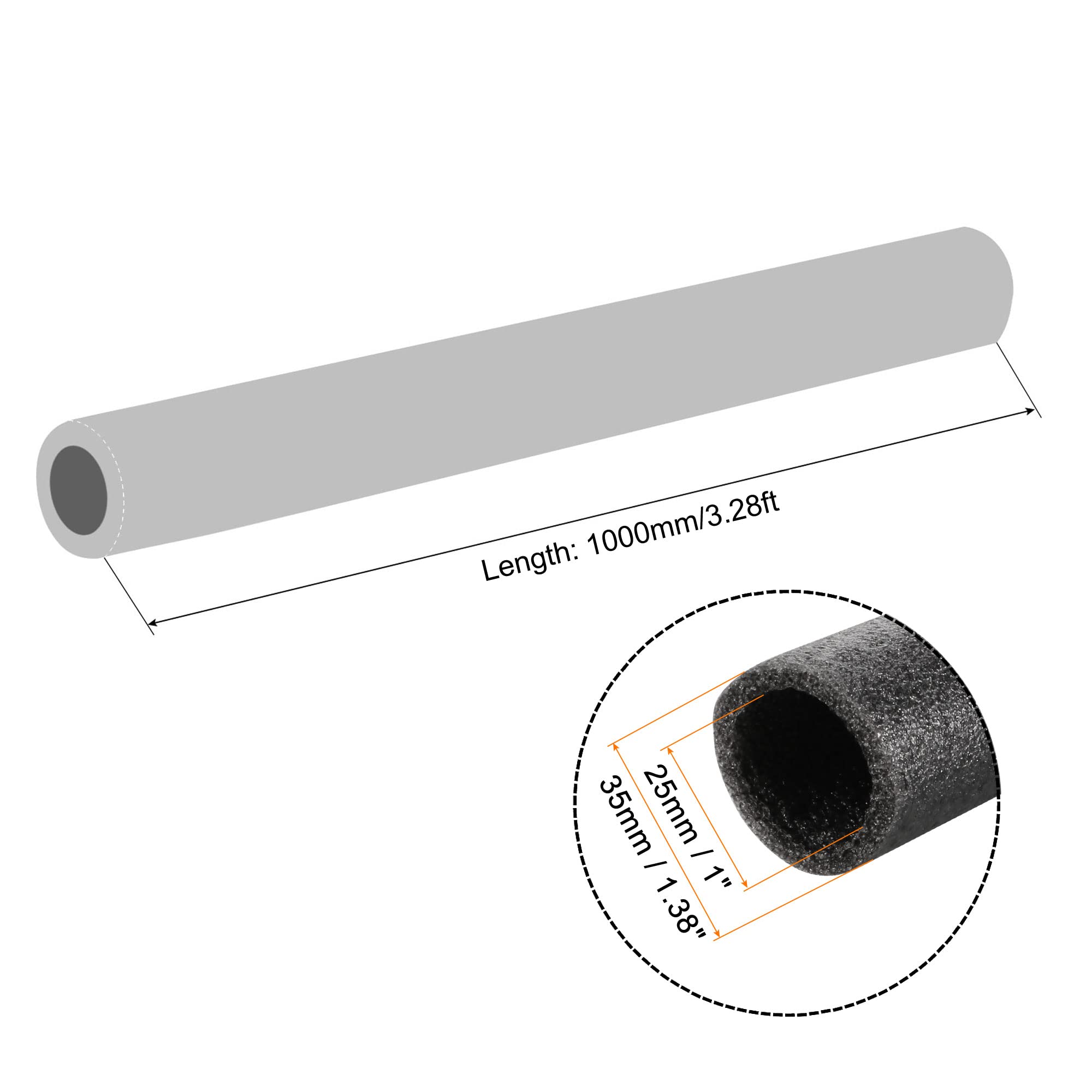 MECCANIXITY Foam Tube Sponge Protective Sleeve - 1 Inch (25mm) ID Black Polyethylene Pipe Insulation Sleeve for Plumbing, HVAC, and DIY Projects - Pack of 2 - Perfect for Pipe Protection and Energy Efficiency