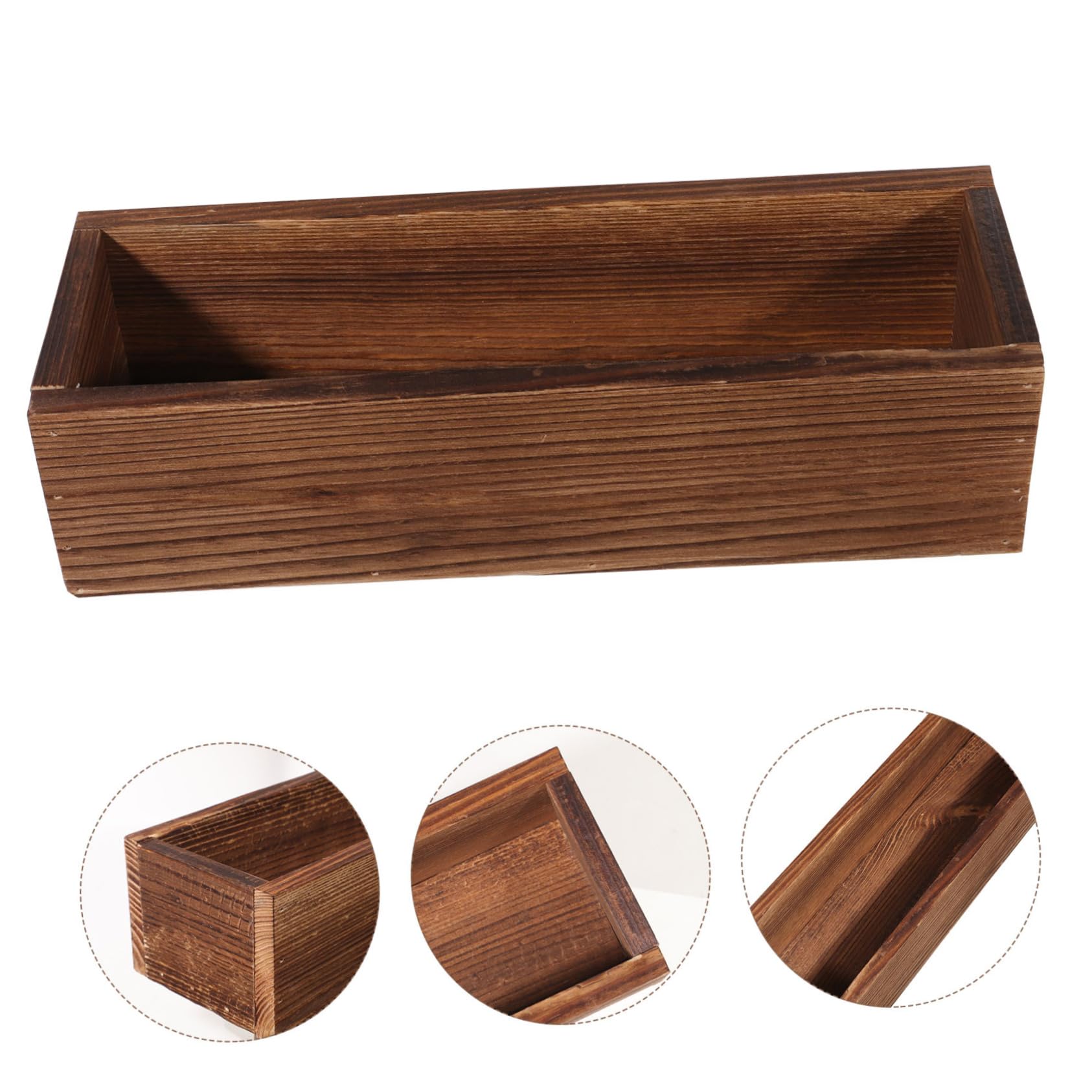 Happyyami Handcrafted Wooden Succulent Planter - 30cm x 9.5cm Rustic Flower Pot for Indoor Plants, Cactus, Herbs | Perfect for Home Decor, Office Desk, Balcony Gardening & Gift Ideas