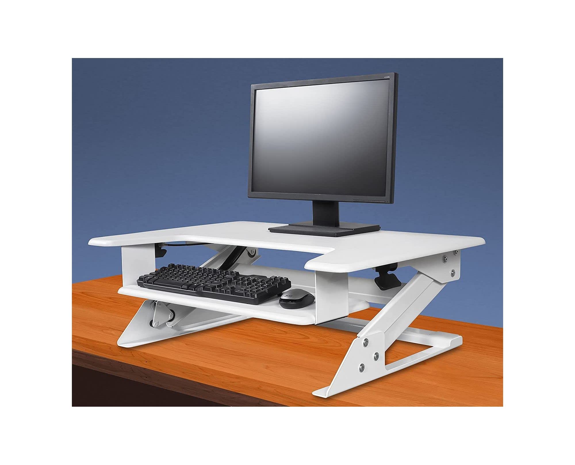 Kantek Adjustable Sit to Stand Desktop Riser - Ergonomic Height Adjustable Monitor Stand for Home & Office (STS900W, White) | Perfect for Dual Monitor Setup & Improving Posture