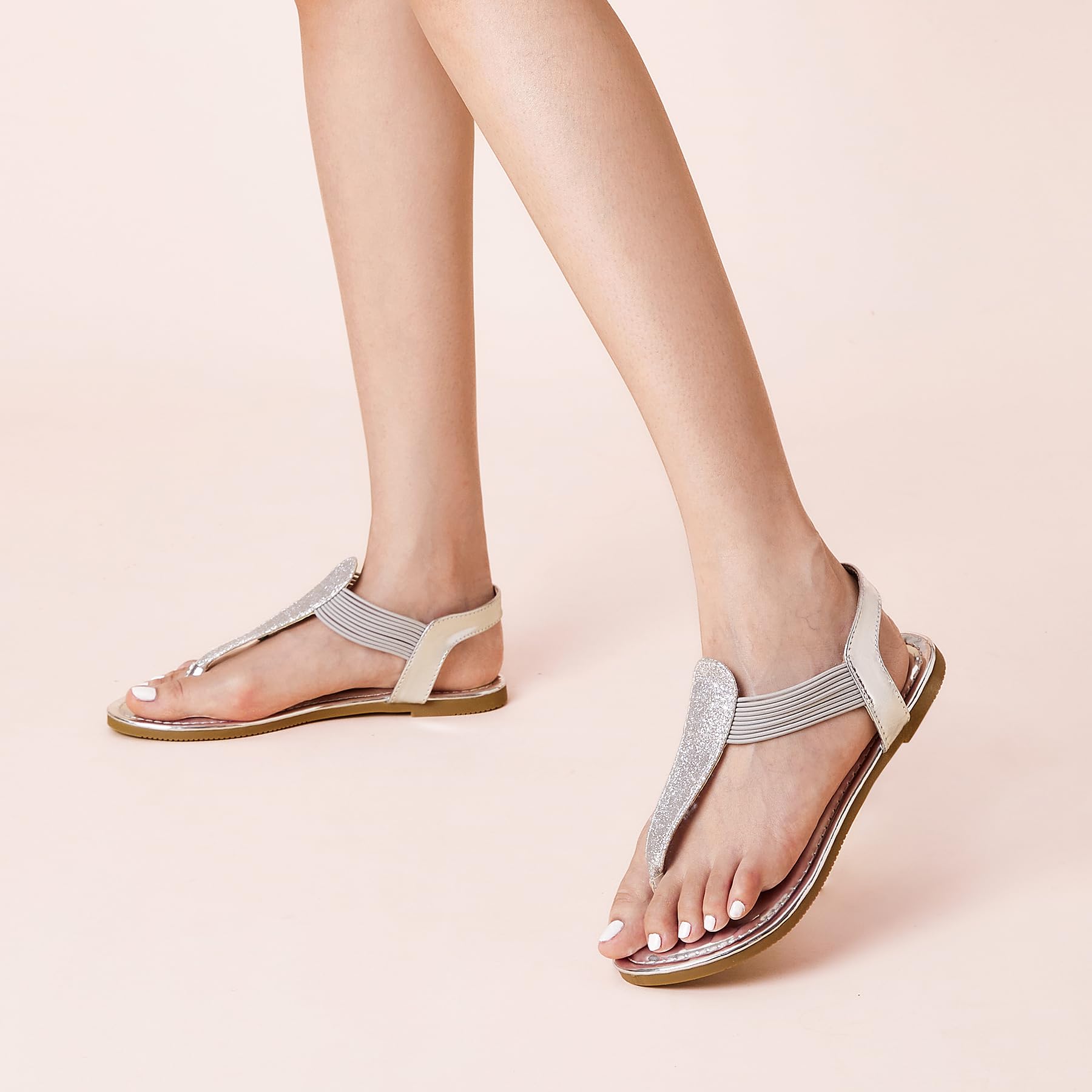SANDALUP Women's Comfortable Elastic Strap Flat Sandals with Sparkling Rhinestones - Casual & Dressy Summer Sandals for Walking, Beach, Parties & Daily Wear