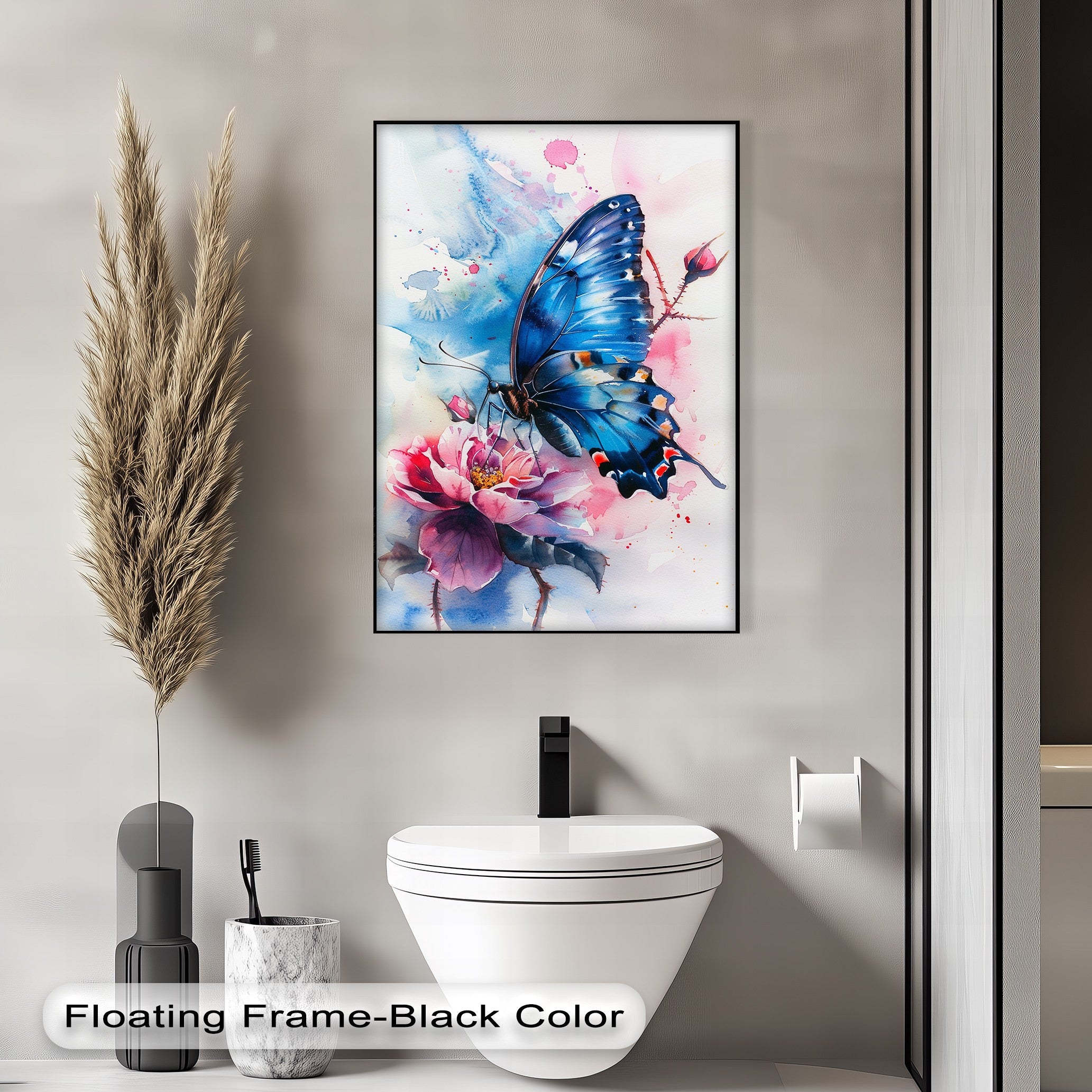 Blue Grace – Butterfly on Bloom Animal Canvas Print Wall Art – Perfect for Living Room, Bedroom & Office Decor