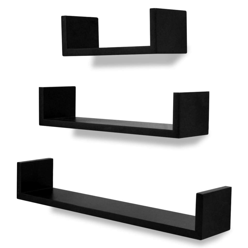 6-Piece Black Wall Shelves Set - Floating Shelves for Living Room, Bedroom, Bathroom & Office Storage & Decor