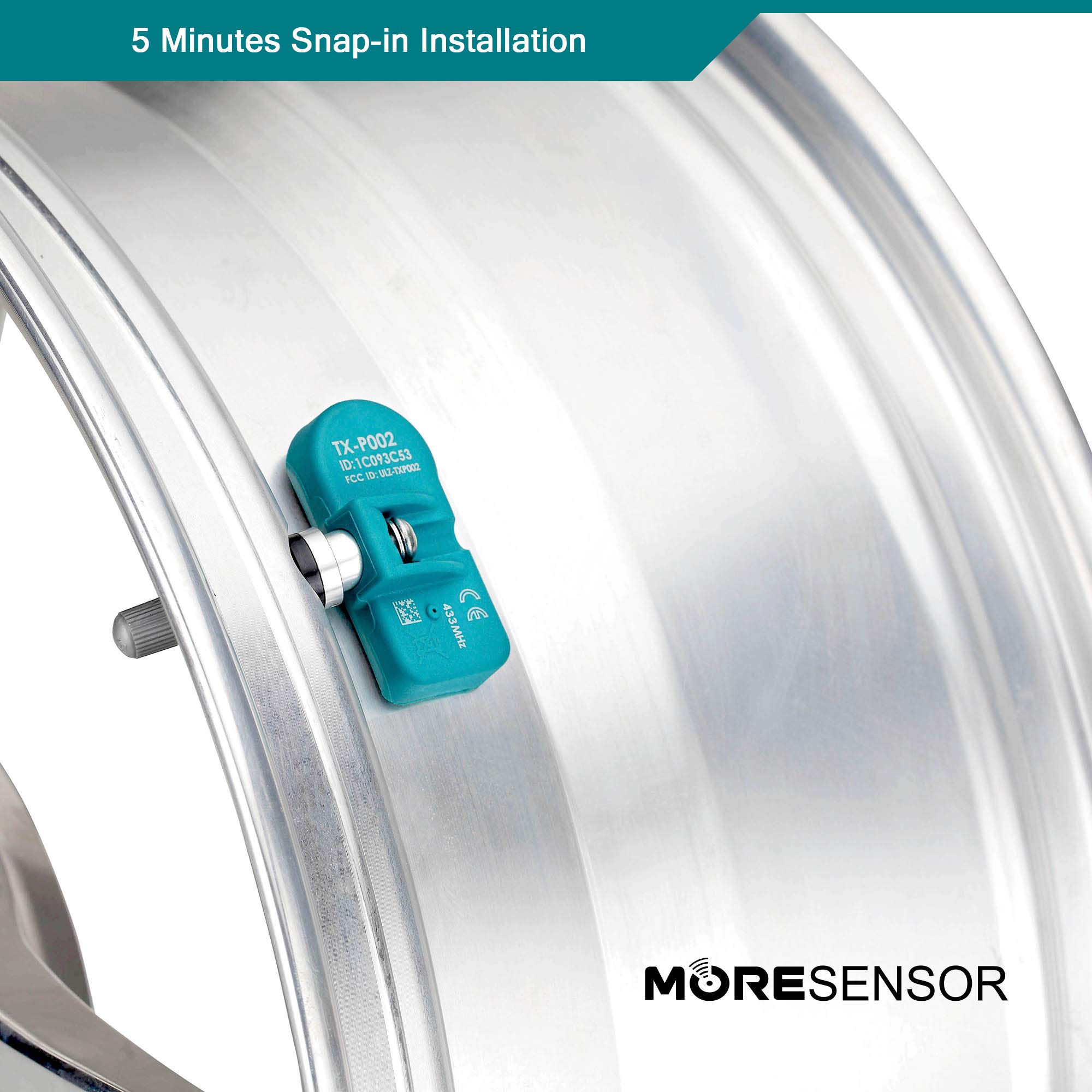 MORESENSOR Signature Series 433MHz Universal Programmable TPMS Tire Pressure Sensor 10-Pack | Clamp-in Aluminum Valve | TX-N002-10 | Compatible with Cars, Trucks & SUVs | Easy DIY Installation for Better Fuel Efficiency & Safety