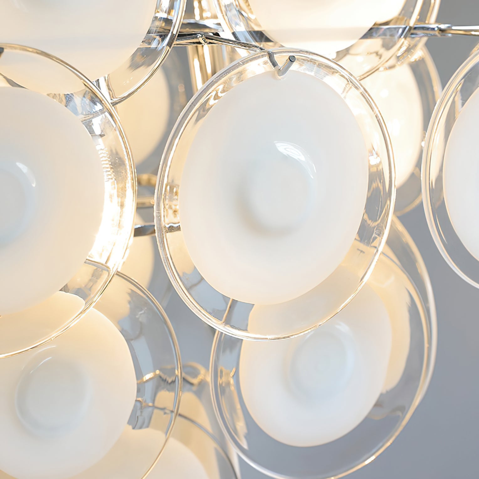 Murano Disc White Glass Chandelier - Elegant Venetian Style Ceiling Light Fixture for Dining Room, Living Room & Bedroom Decor