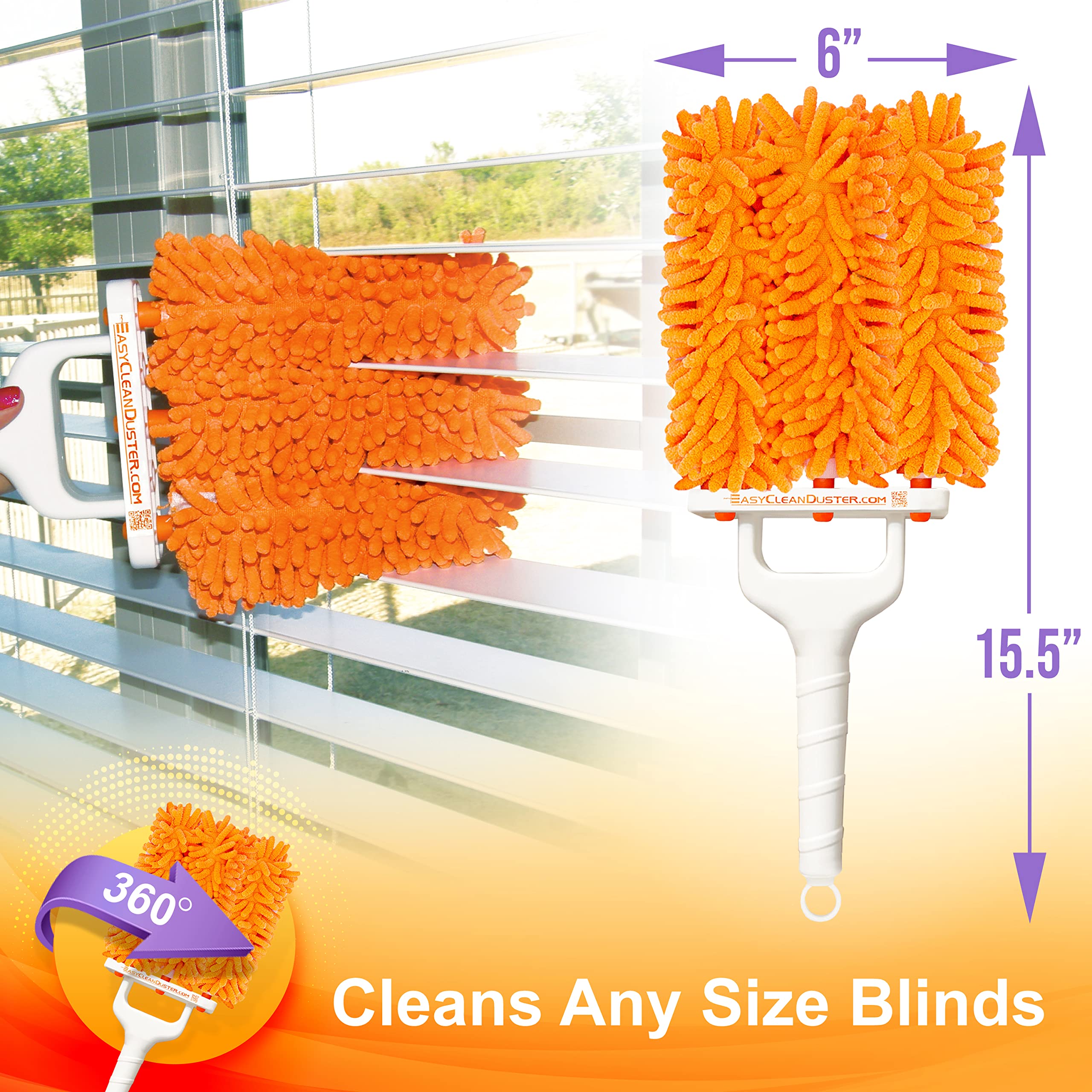 Premium Microfiber Duster for Blinds & Baseboards - Multi-Surface Cleaning Tool with Extendable Handle - Dust & Allergen Removal for Windows, Ceiling Fans & Hard-to-Reach Areas - Perfect for Home, Office & Car Cleaning