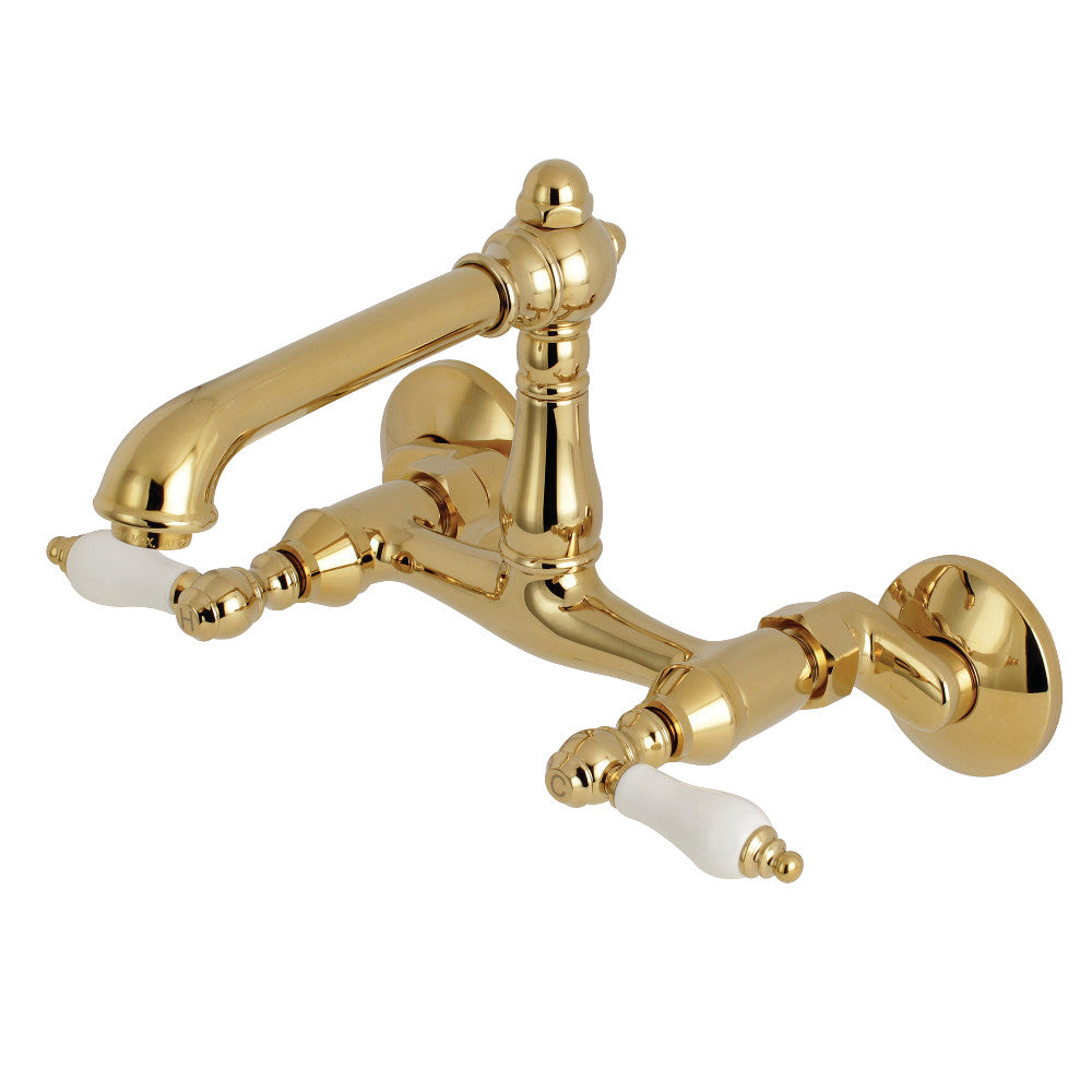 Kingston Brass English Country 6-Inch Adjustable Center Wall Mount Kitchen Faucet - Perfect for Farmhouse & Vintage Style Kitchens