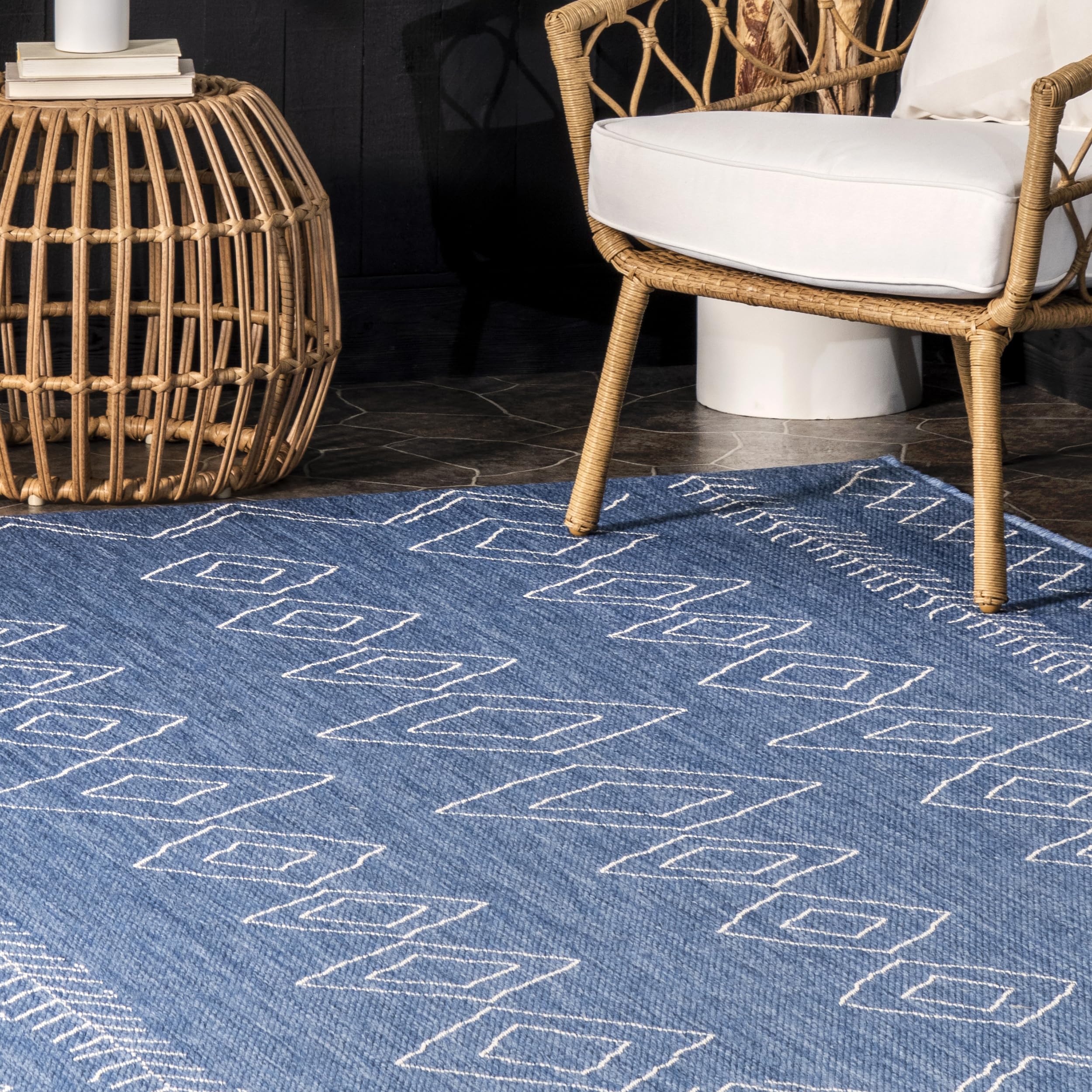 nuLOOM Moroccan Indoor/Outdoor Area Rug 6'x6' Square - Serna Blue Handwoven Boho Chic Rug for Living Room, Bedroom, Patio & Deck Decor