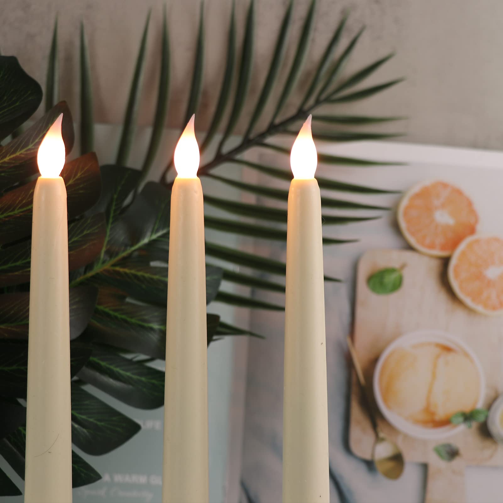 DRomance 6 Pack Flameless LED Taper Candles - Battery Operated with Remote & Timer, Real Wax Ivory Candlesticks (0.78