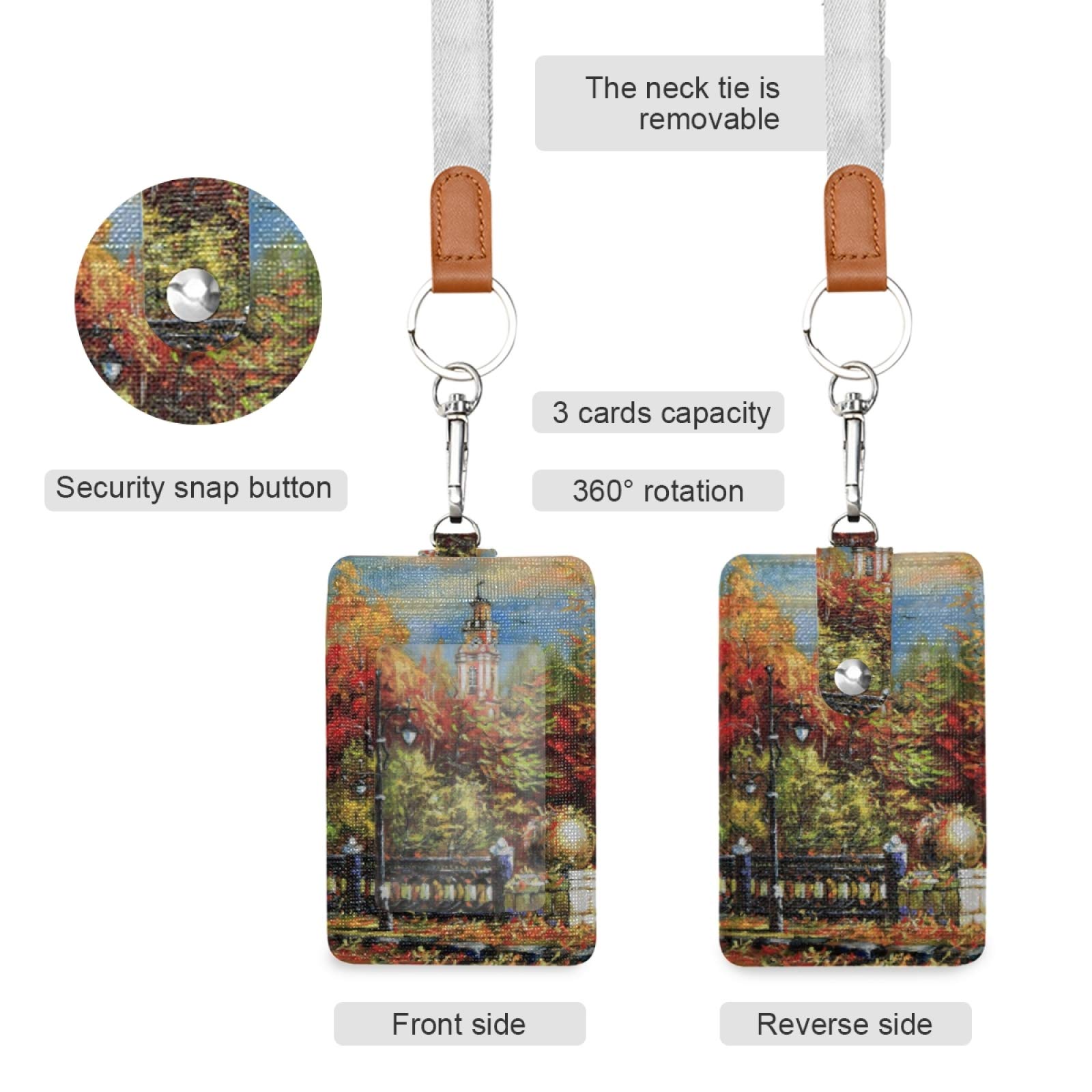 Vertical Leather ID Badge Holder with Lanyard - Office & School Staff Use