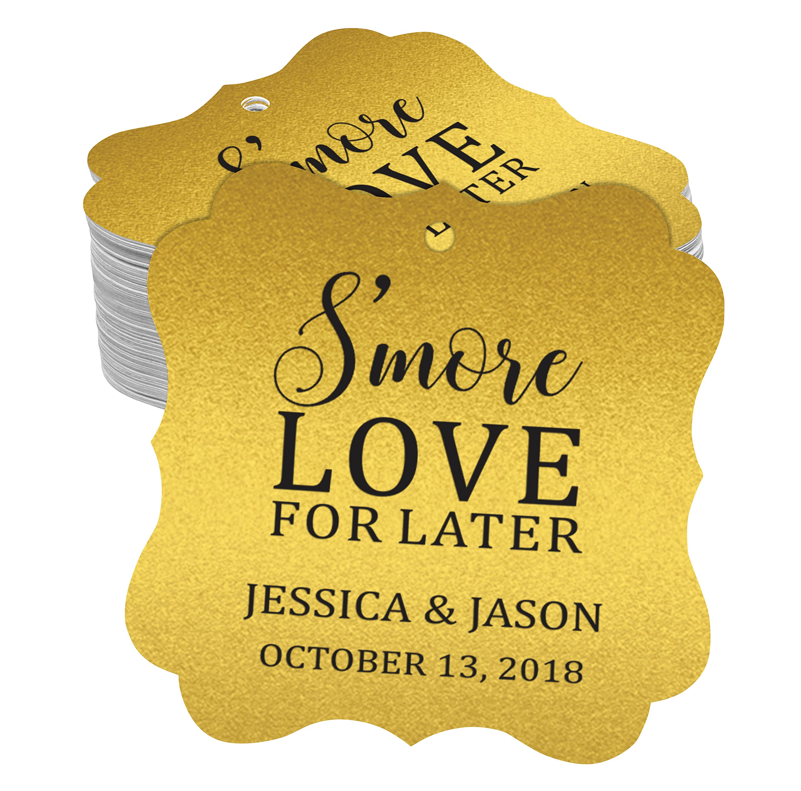 Custom Metallic Gold S'More Love for Later Hang Tags - 50 Pack - Perfect for Wedding Favors, Party Decorations & Gift Wrapping