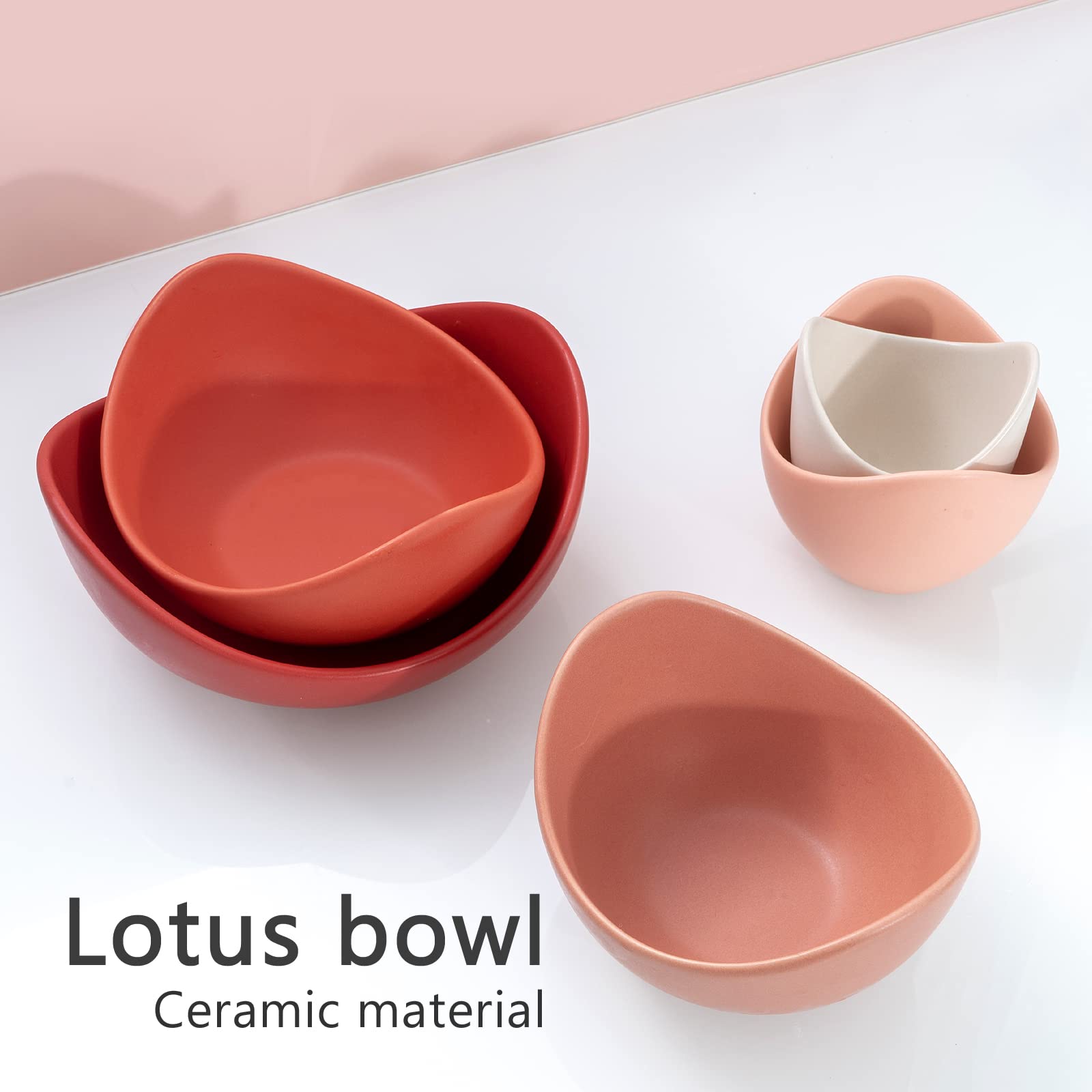 Notakia 5-Pack Porcelain Salad Bowls - Lotus Shaped Pasta & Rice Bowls, Dishwasher & Microwave Safe Ceramic Serving Bowls with Unique Angled Design for Home Kitchen (Orange) - Perfect for Salads, Pasta, Rice & Party Serving