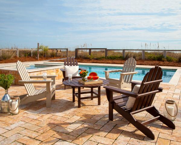 Polywood Classic Folding Adirondack 5-Piece Outdoor Patio Furniture Set - Durable Recycled Plastic Chairs for Garden, Poolside & Backyard Relaxation